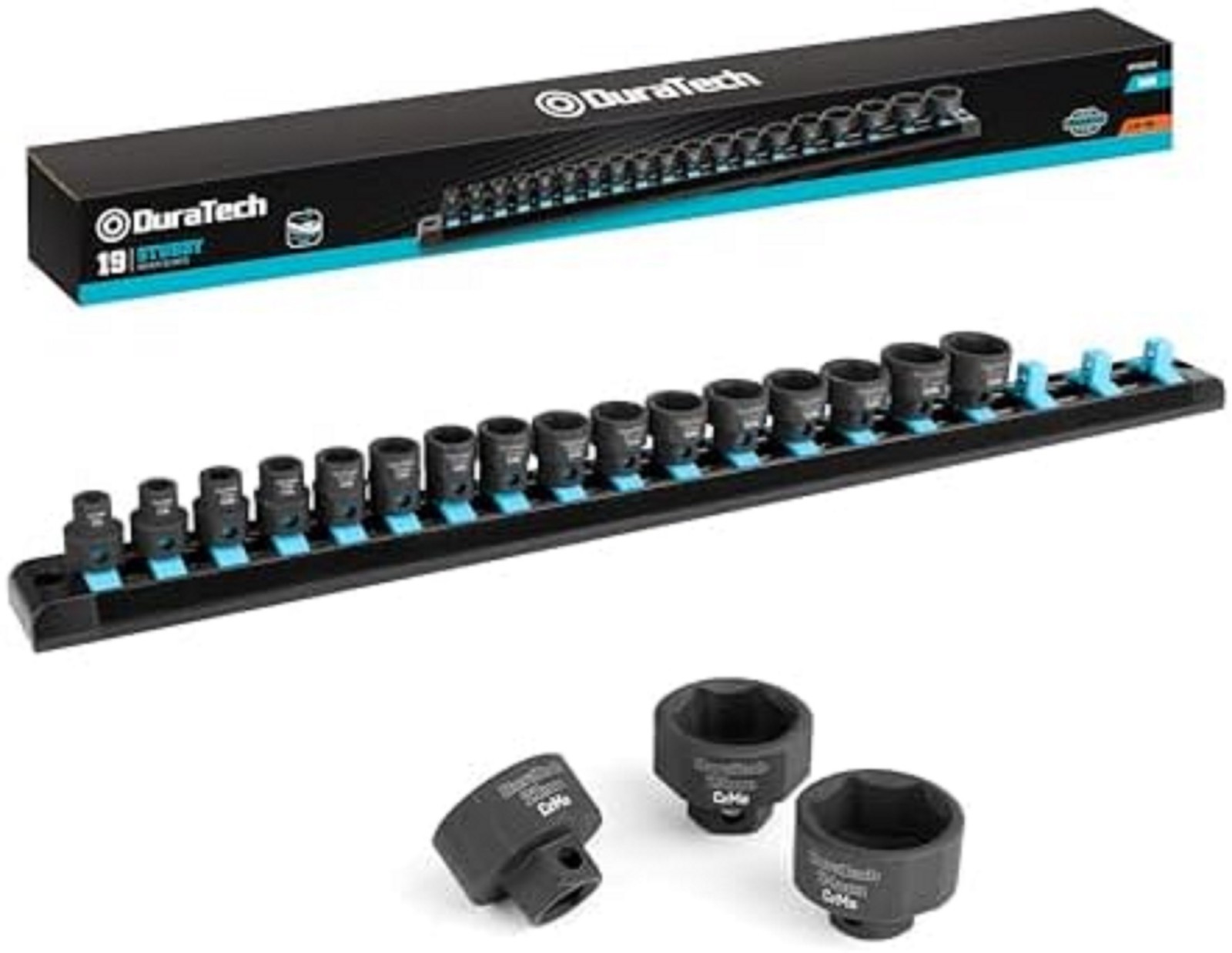 38 Drive Stubby Impact Socket Set, Low Profile Impact Sockets, 19-Piece, Metric,