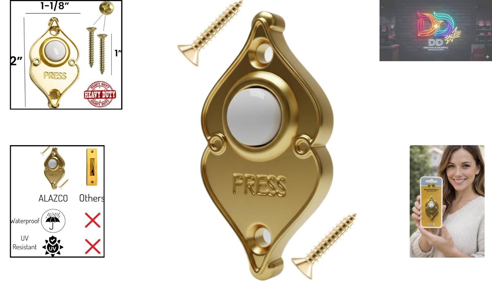LuxGold LED Lighted Heavy Duty Wired Doorbell Button