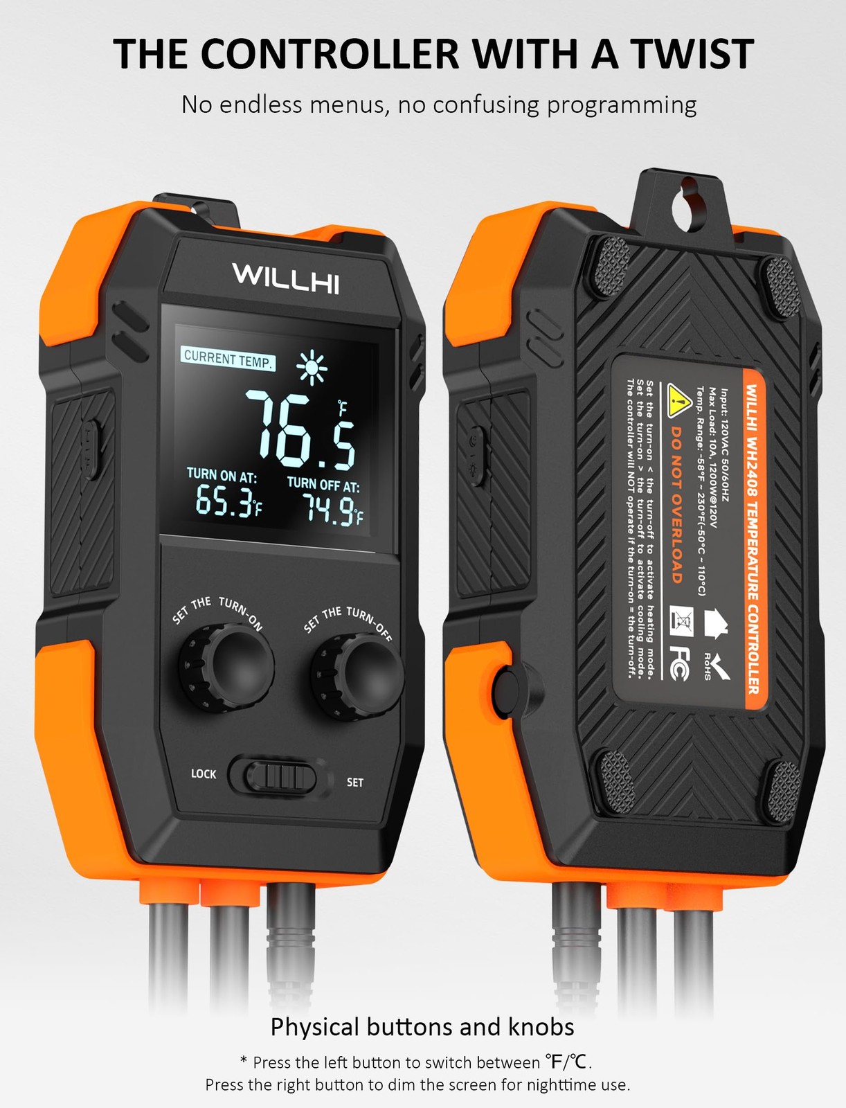 WILLHI WH2408 Temperature Controller 10A 1200W, Digital Thermostat Controlled...