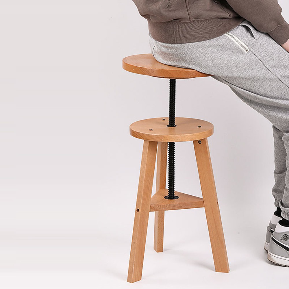 Wooden Round Drafting Stool Adjustable Height Kitchen Bar Stool Swivel Seat US