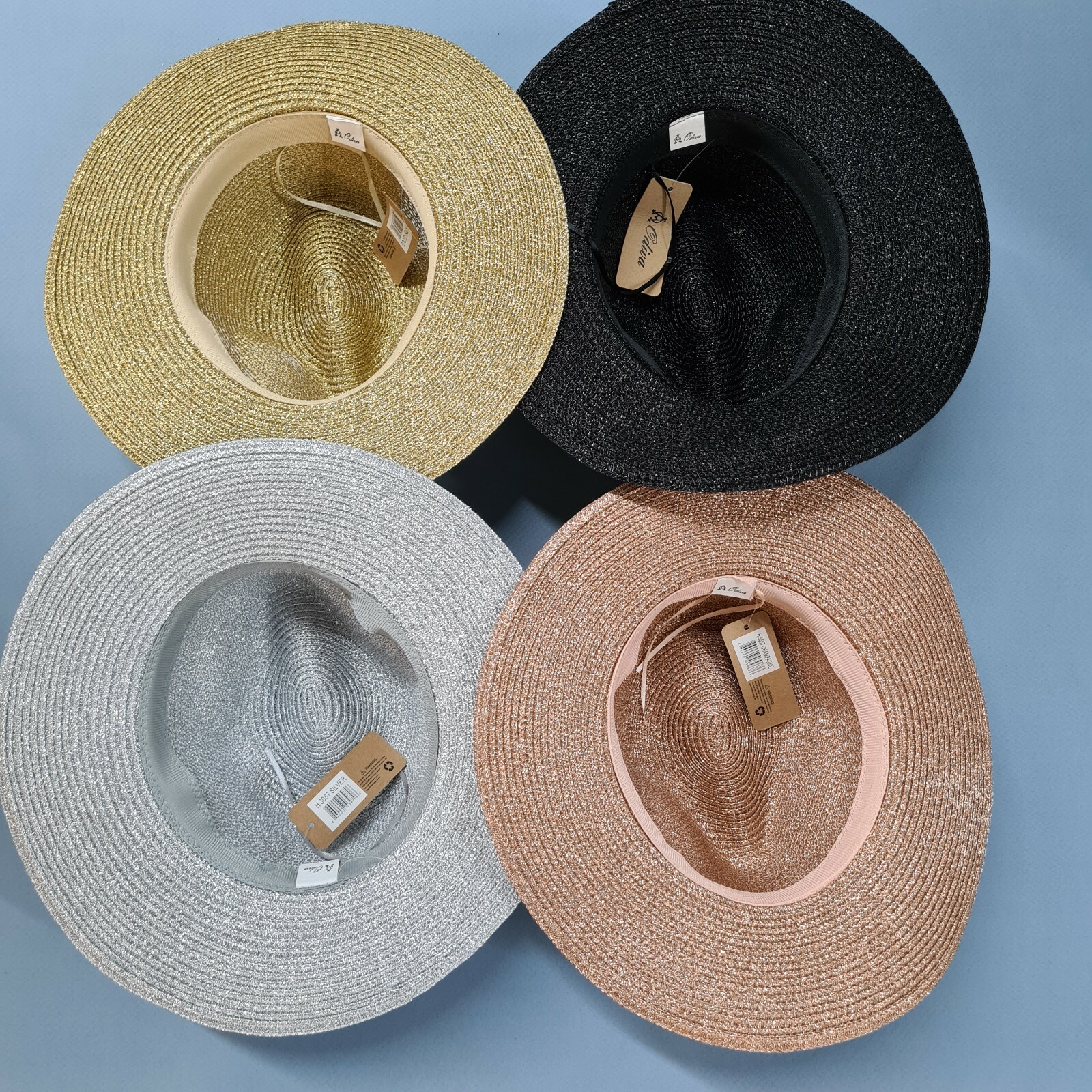 Women's Shimmering Shiny Fedora Hat Teardrop Crown Straw Sun Beach with Chain