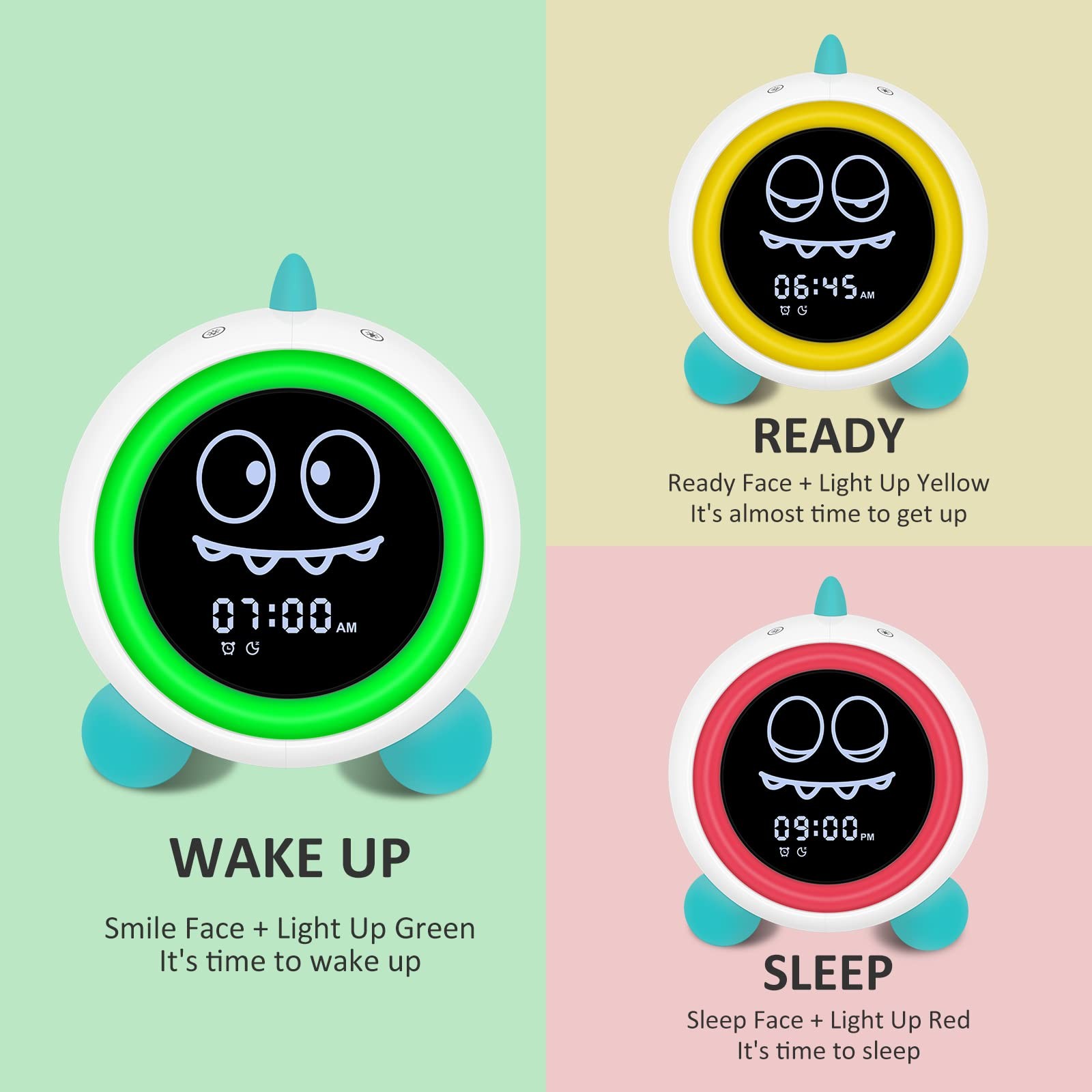 Alarm Clock, Sleep Training Clock with Night Lights, Sound Machine, Time to W...