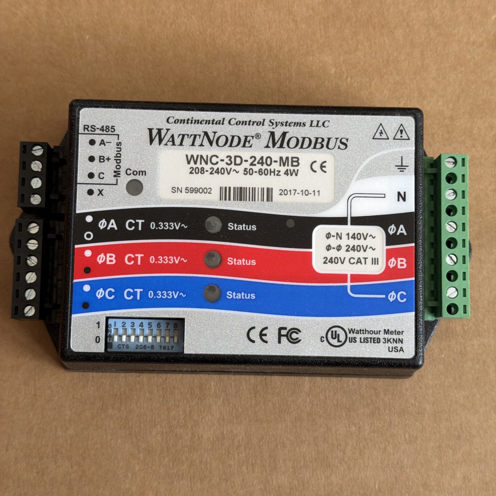 Continental Control kWh Energy Power Meter WattNode Modbus WNC-3D-240-MB