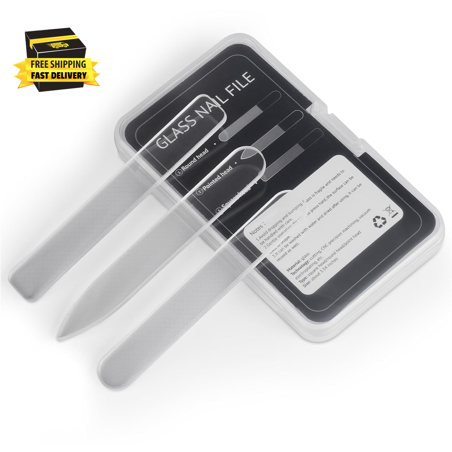 3 in 1 Nano Glass Nail File Set with Storage Case, Double Tempered Glass Fingern