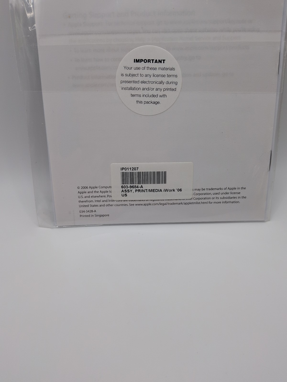 iWORK '06 SOFTWARE APPLE PER MAC VERSION 2.0.1 1Z691-5842-A INSTALL DVD