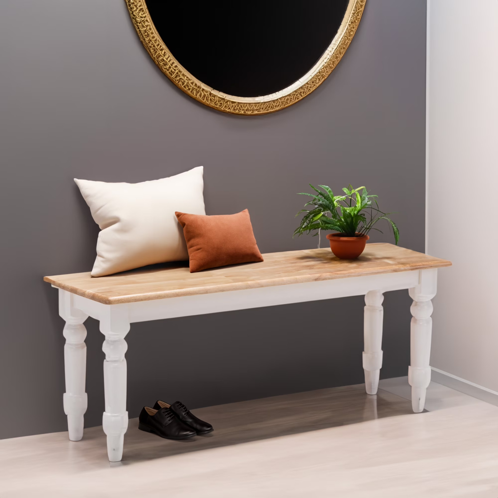 Beautiful 47" Traditional Boraam Farmhouse Solid Wood Dining Bench, White