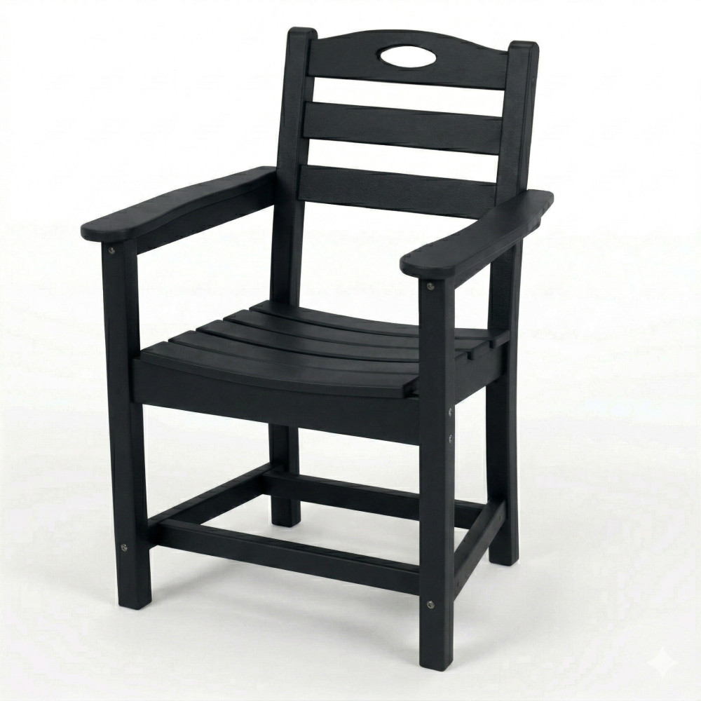 Black HDPE 3 Piece Outdoor Patio Dining Set Square Table 2 Armchairs Weather