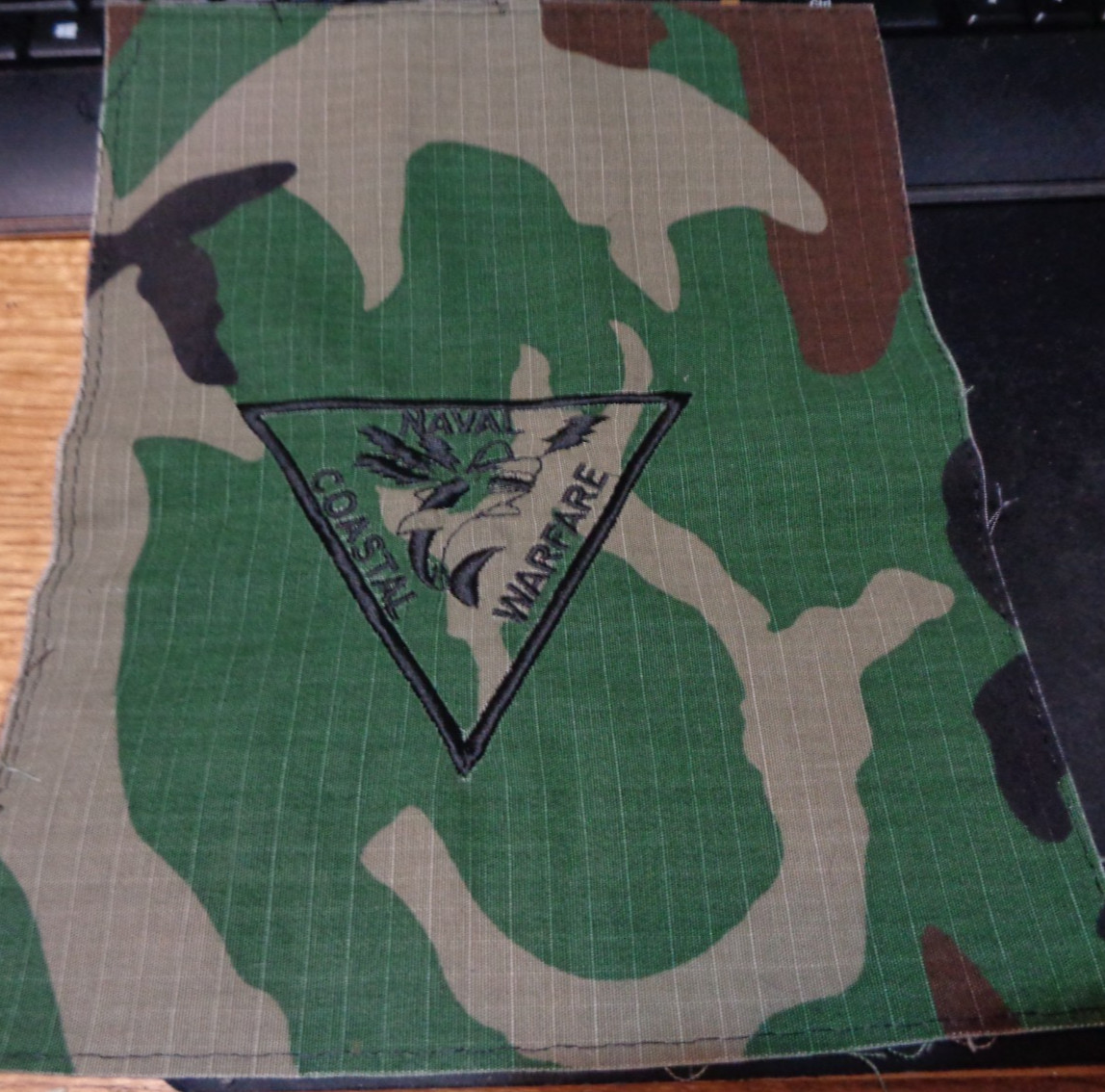 Large Embroidered USN NAVAL COASTAL WAREFARE Pocket Patch WOODLAND 3 color used