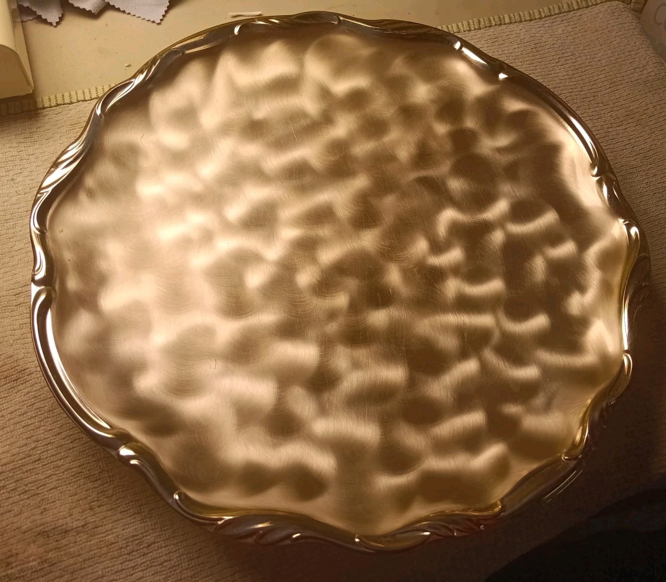 Vintage WMF Ikora Silver Plated Round Serving Tray 12" MCM Brushed Scalloped