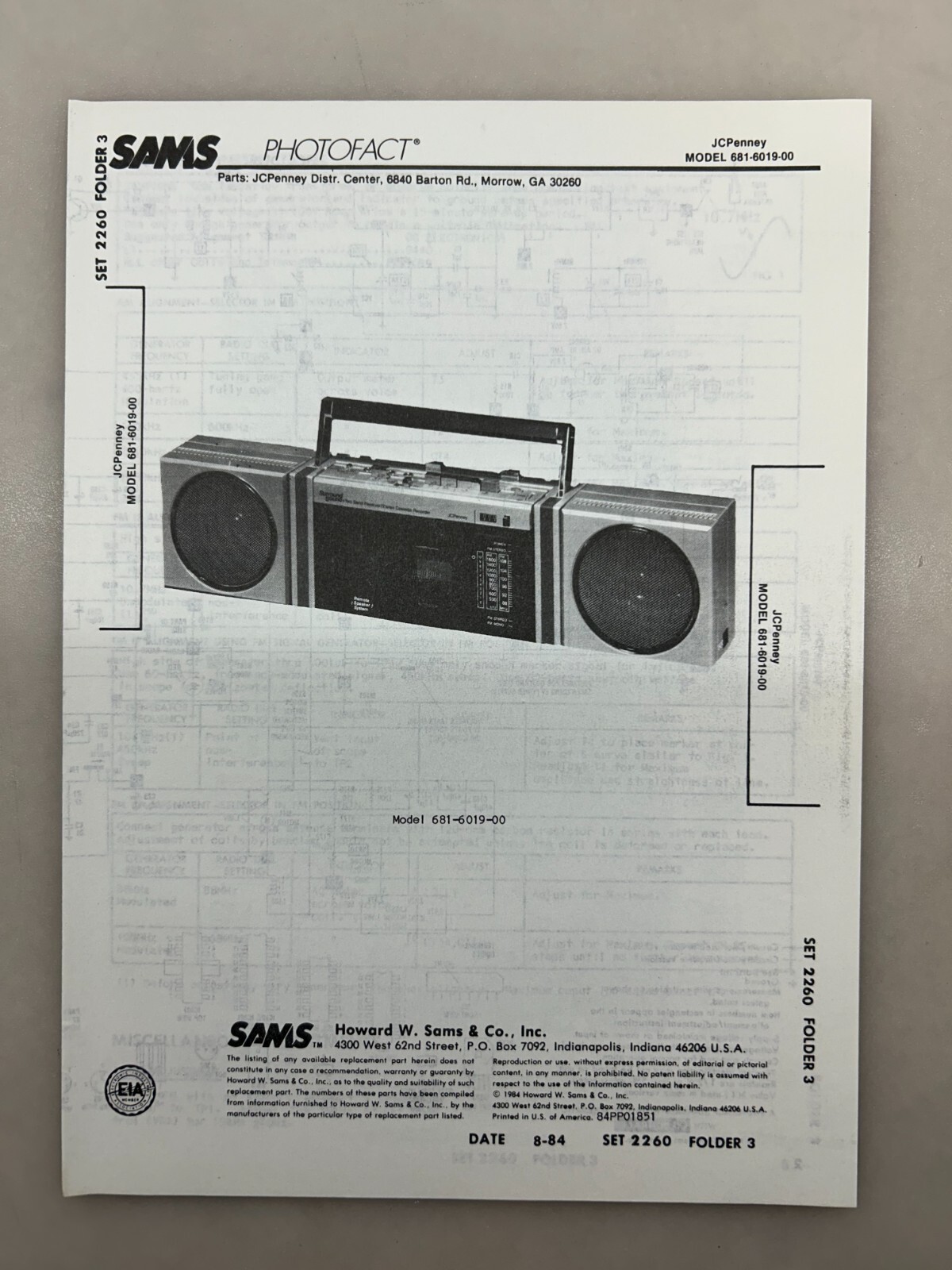 JCPenney 681-6019-00 Service Manual Sams Photofact Free Shipping