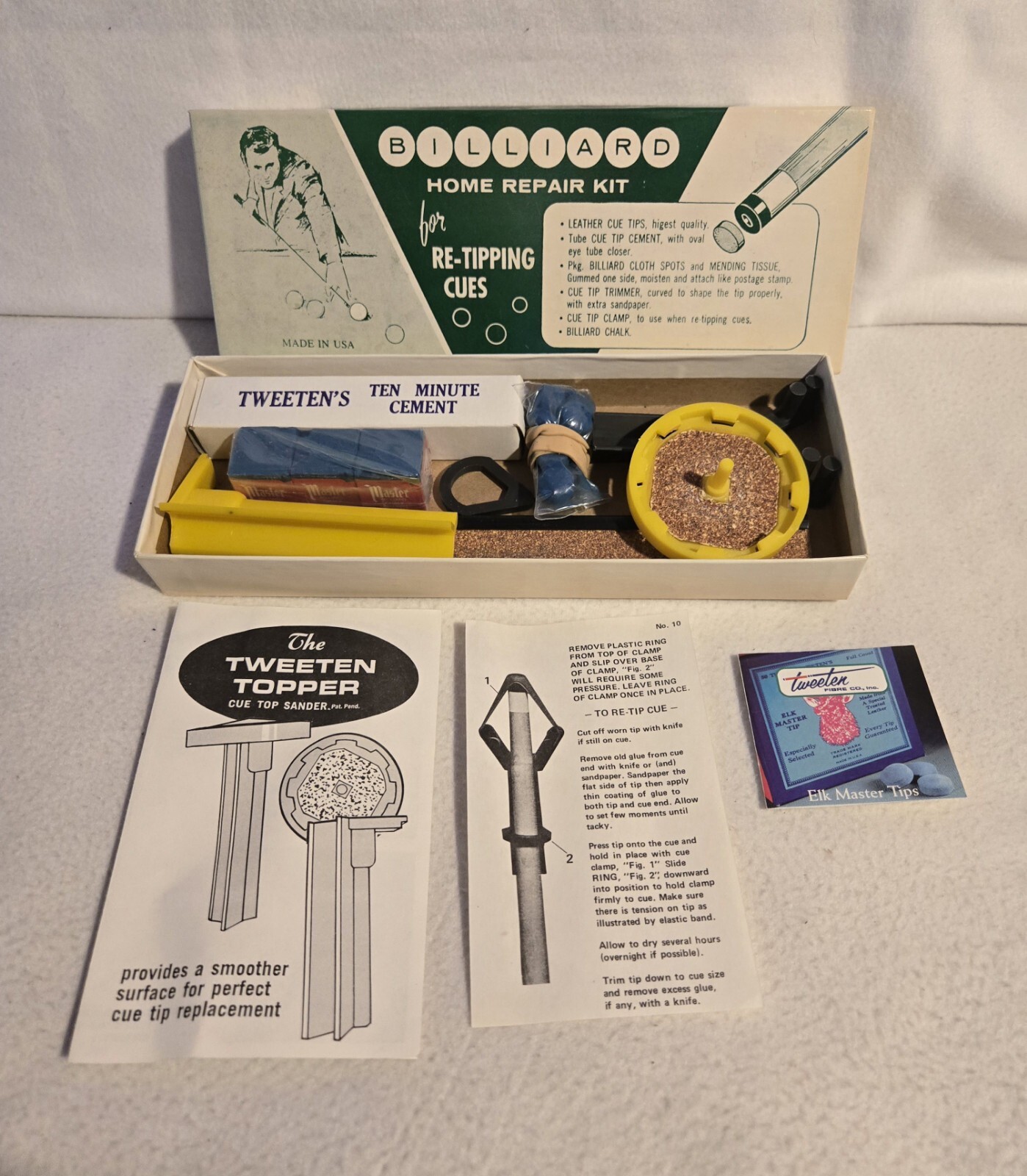 Tweeten's Billiard Home Repair Kit For Re-Tipping Cues VTG New Open Box