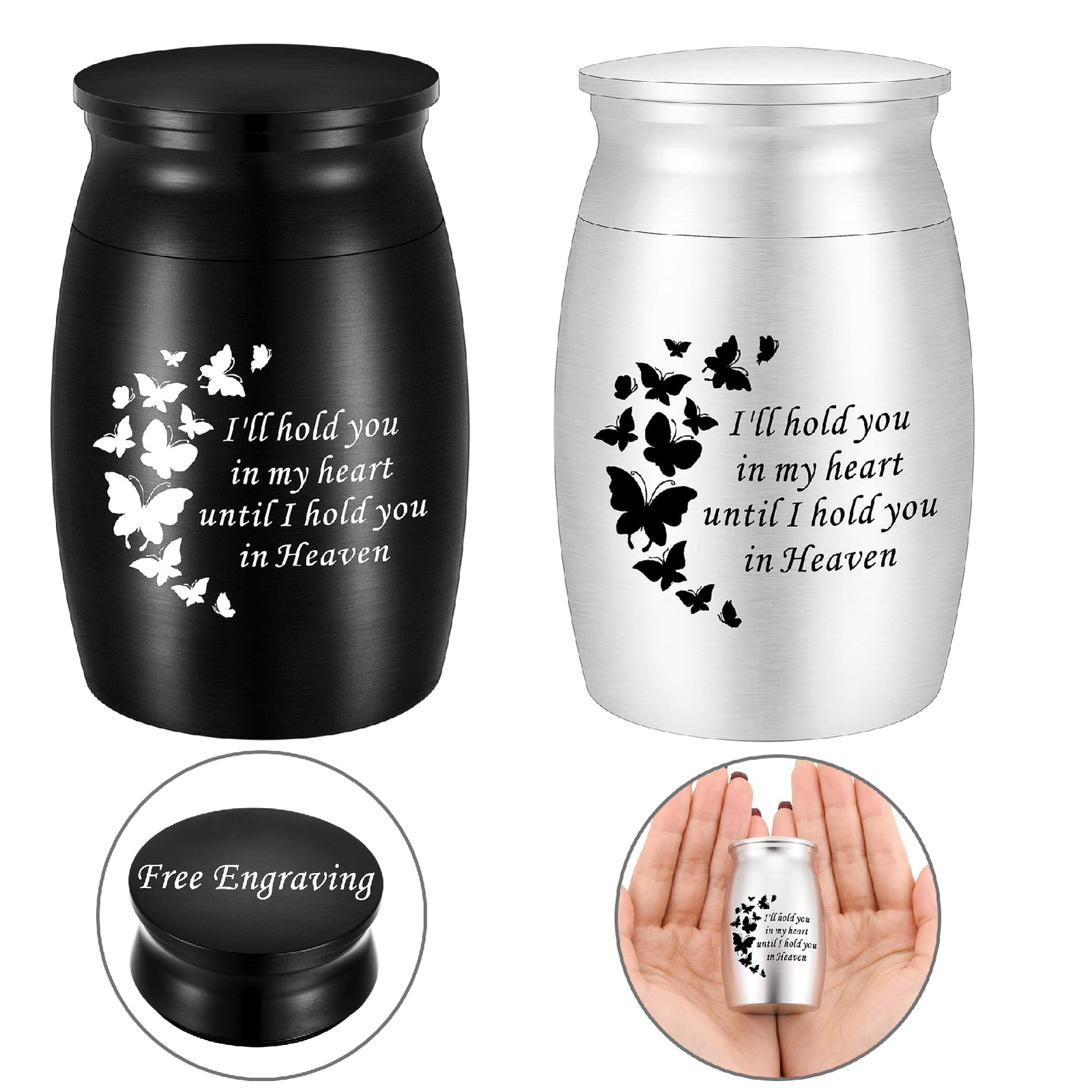 7*4.5cm Butterfies Stainless Steel Small Urn for Human Pet Ashes Keepsake Gift
