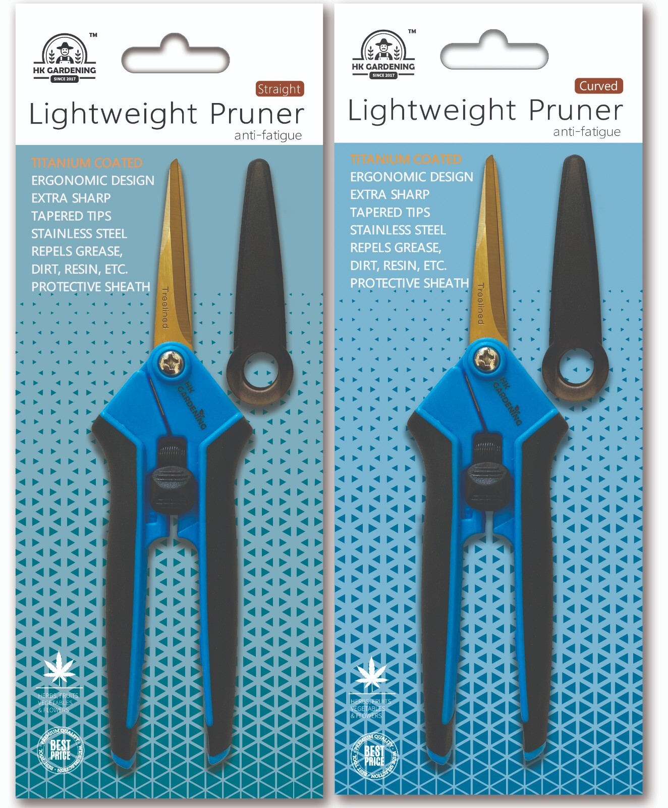 2PCS/ Straight Blade + Curve Blade HK Gardening Titanium Fast Precision Pruner