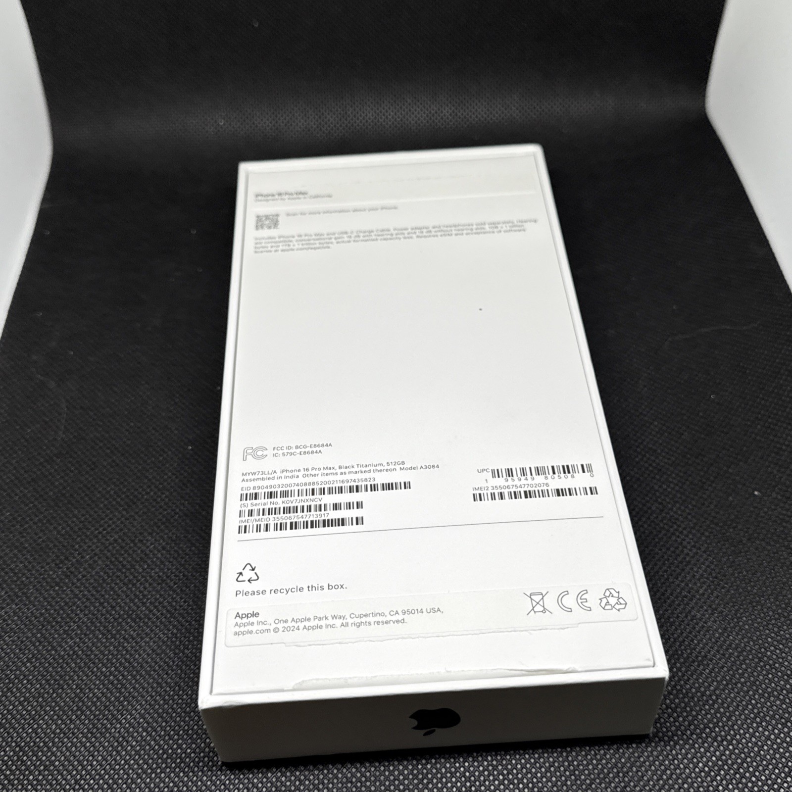 Original Apple Empty Box for iPhone 16 Pro Max, Black Titanium