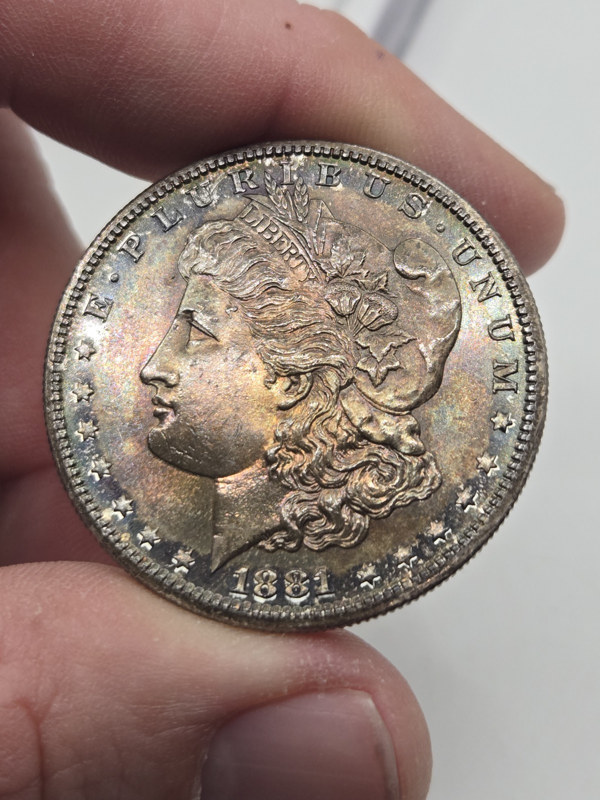 Uncirculated 1881-S Morgan Silver Dollar ☆ 1266 ☆ Rainbow Toned With Luster!