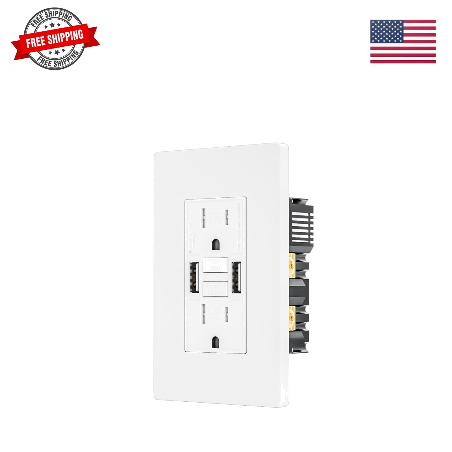 15 Amp GFCI Outlet with Dual USB-A Ports, Self- GFCI Electrical Outlet, LED I...