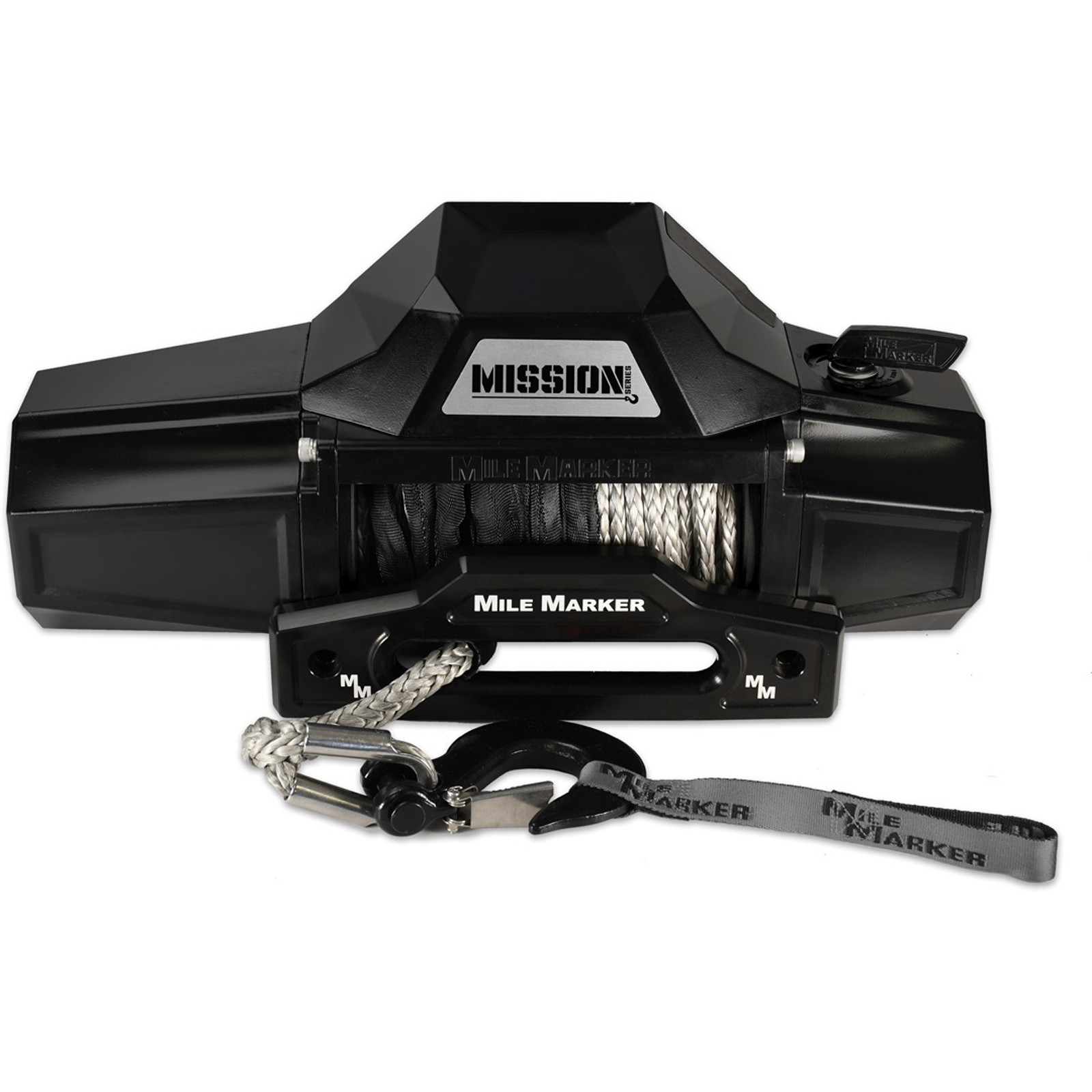 Mile Marker Mission Series 8K Black Electric Winch w/ 92' Synthetic Rope & Hook