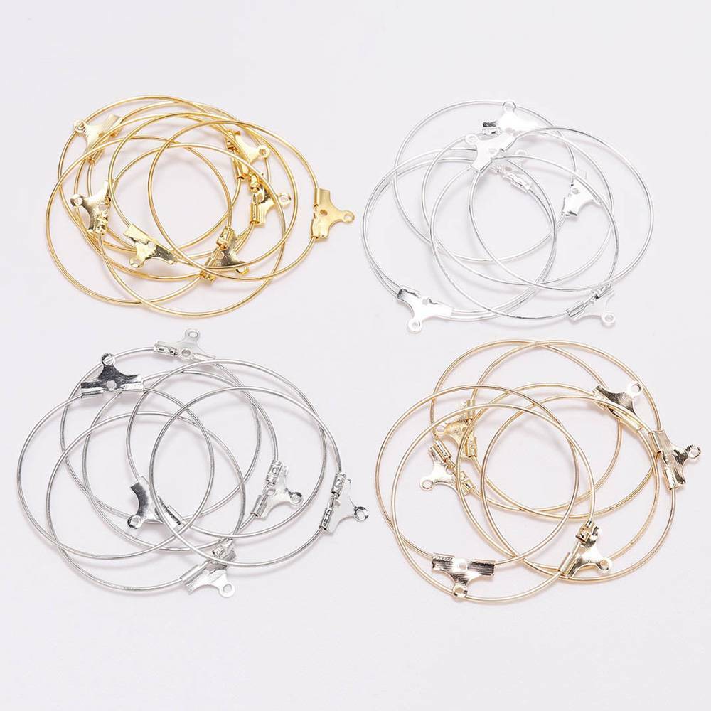 30pcs Metal 25mm~40mm Earwire Circle Loop Hoops Drop Dangle Earring Findings DIY