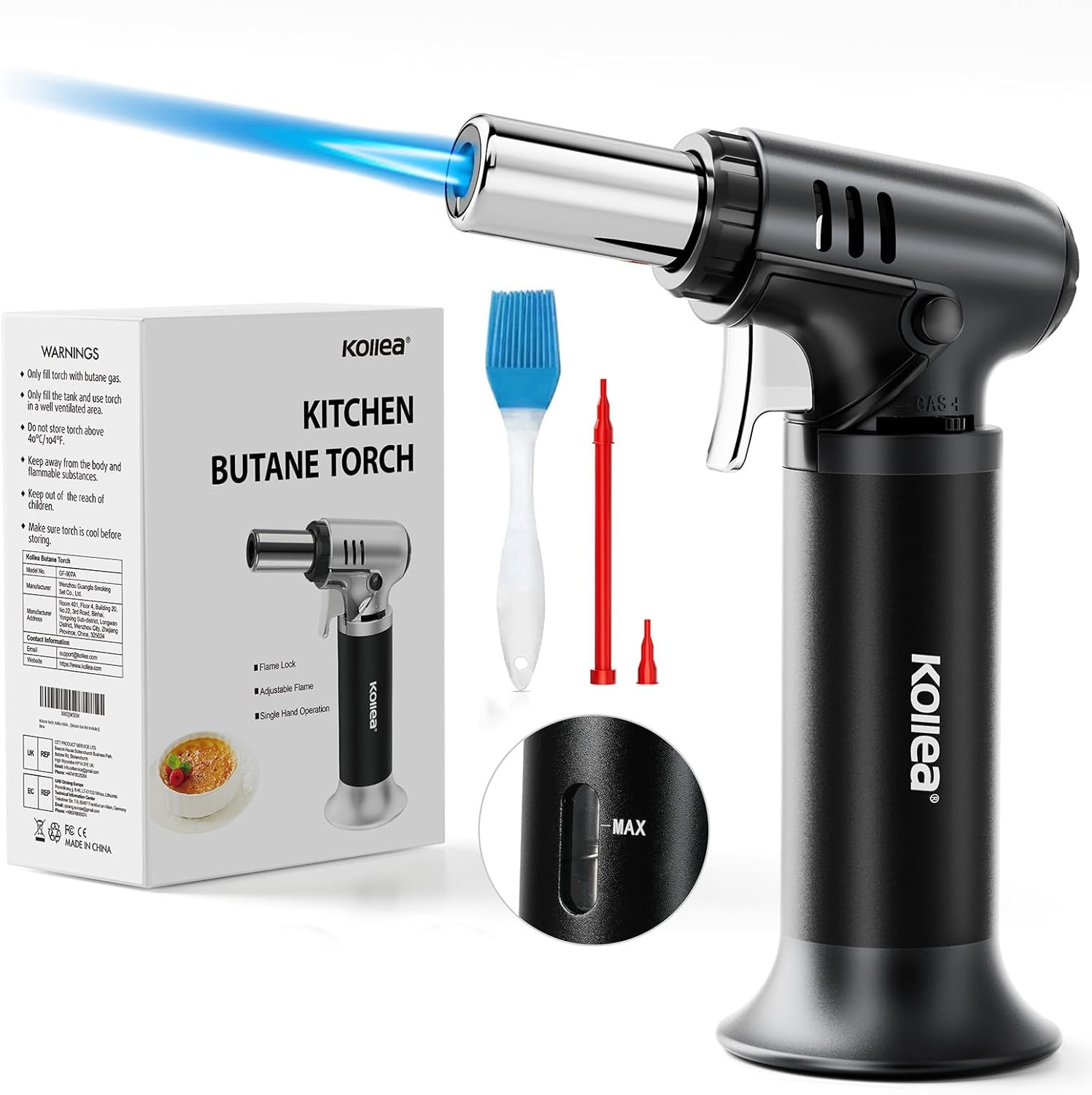 Butane Torch with Fuel Gauge T907, One-Hand Operation Culinary Blow Torch Lighte