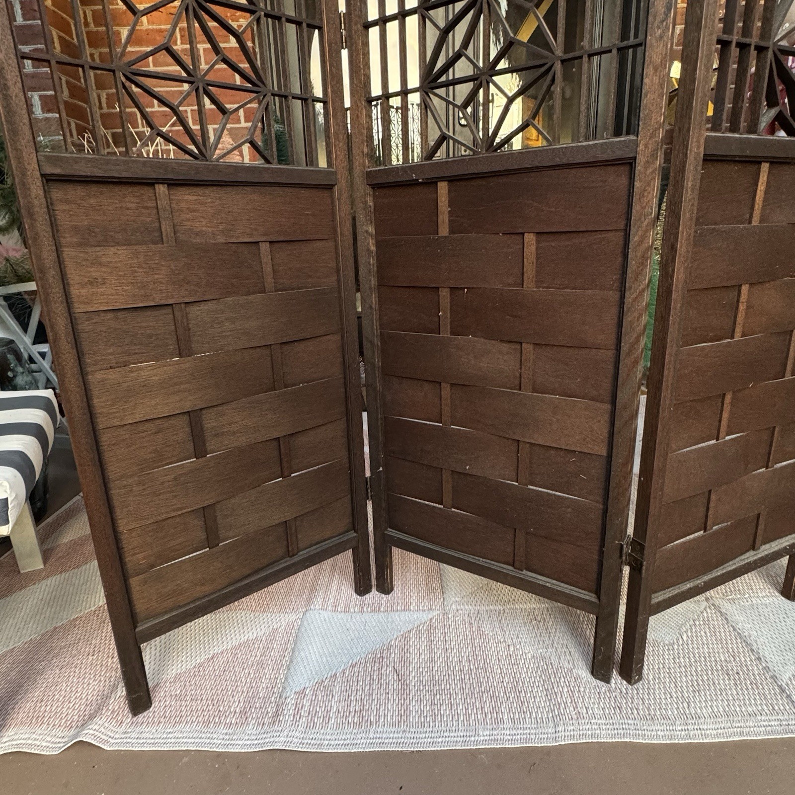 Japanese Mid Century Teak Shoji 4 Panel Folding Room Divider Screen 1960s