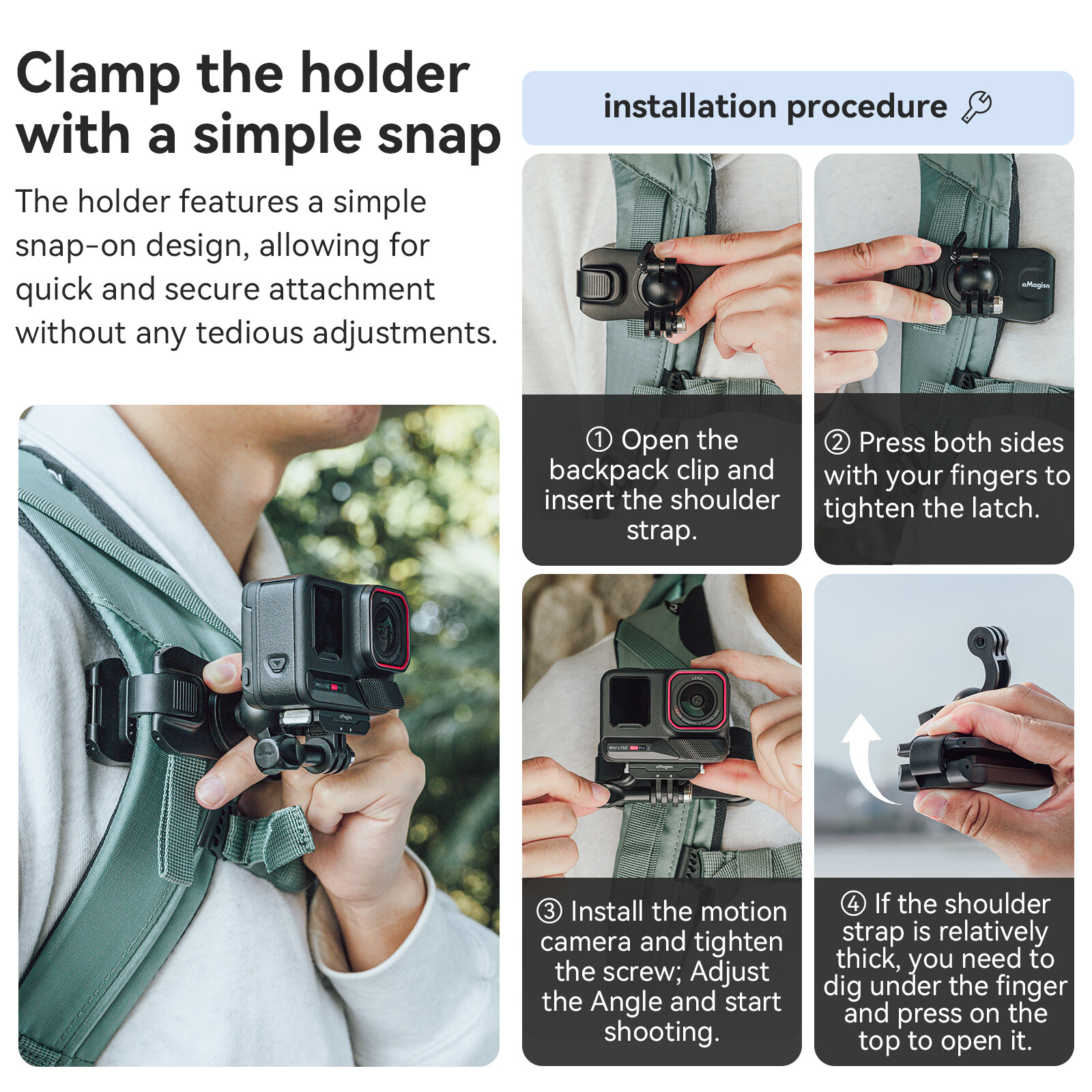 Camera Fixed Backpack Clip Quick Release For Insta360 X2/X3/X4/GO 3/ACE/ACE Pro