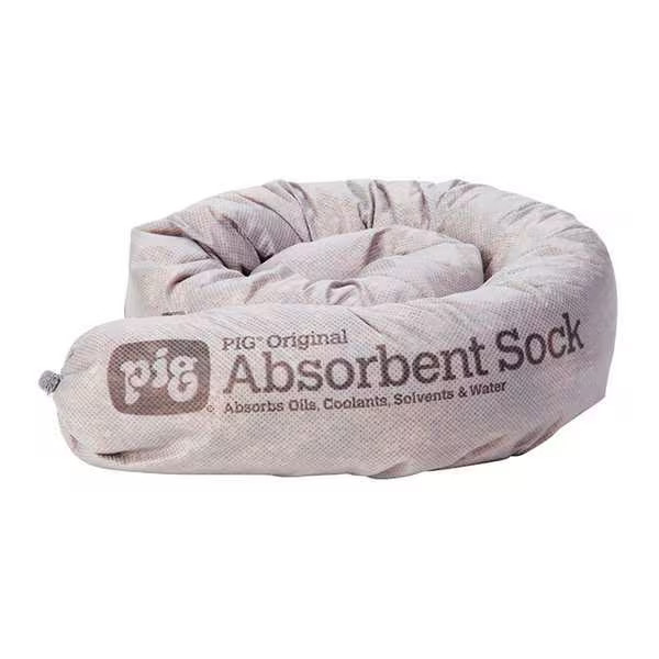 Pig Sorbent Sock, 6 gal, 3 in x 42 in, , Gray, 12 PK PIG237 Pig PIG237 3 in x 42