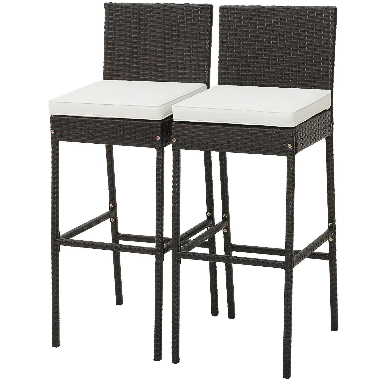 2 PCS Patio Wicker Barstools Bar Height Chairs W/ Cushions Backyard Off White