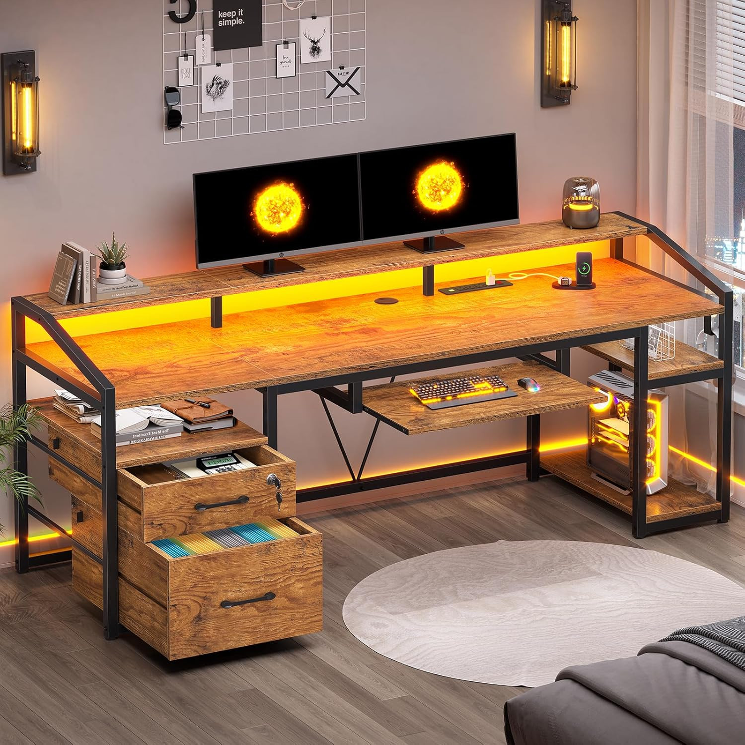 SEDETA 63" Computer Desk, Office Desk with Lock Drawers for Legal/Letter File, G