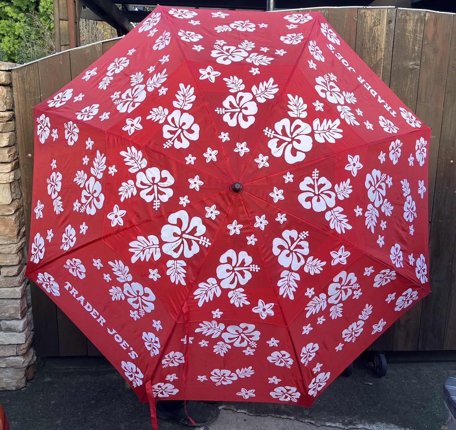 ULTRA RARE Trader Joes Umbrella Red Hibiscus Flower Large