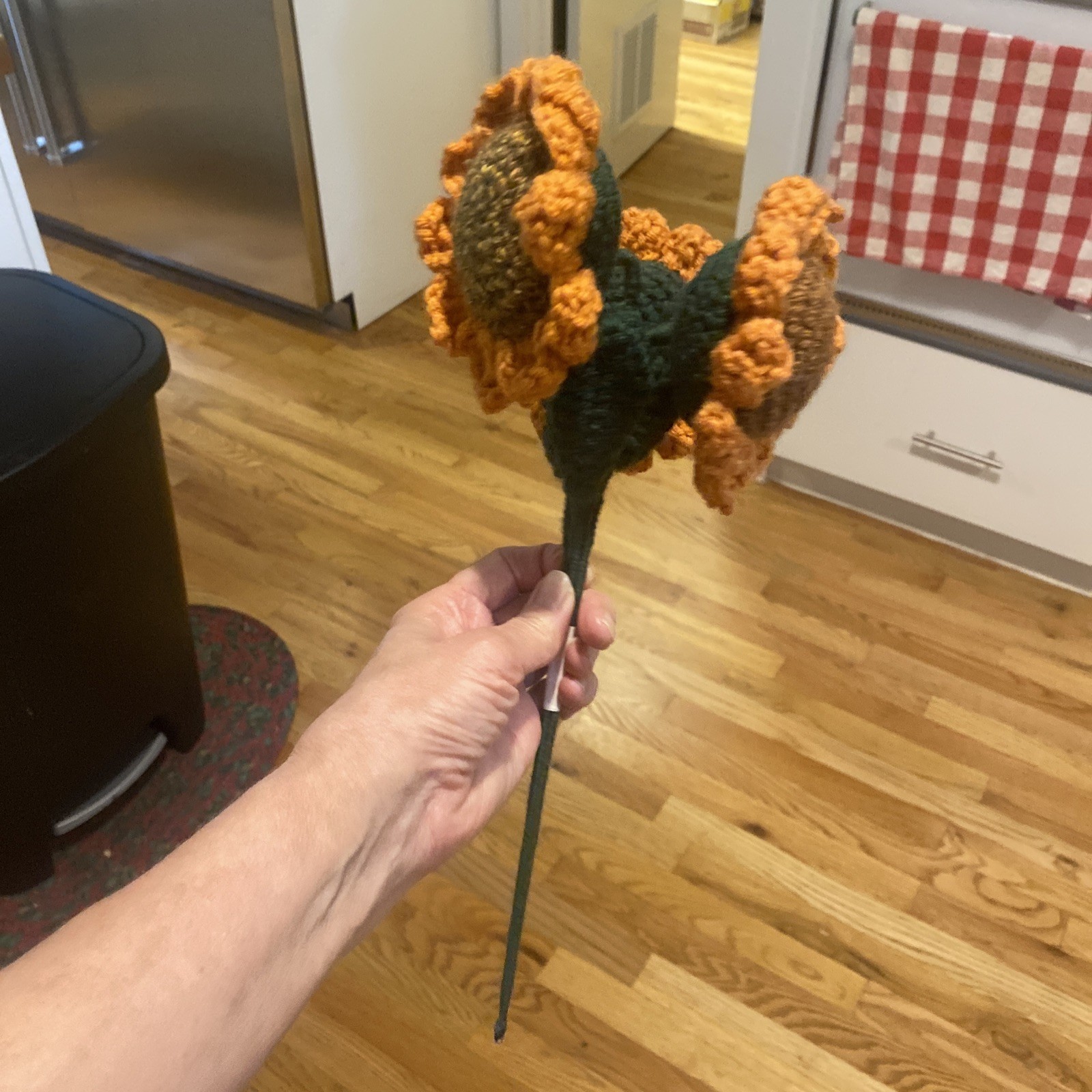 Crochet Flower Bouquet Handmade Knitted Set of 3 Orange Brown Green