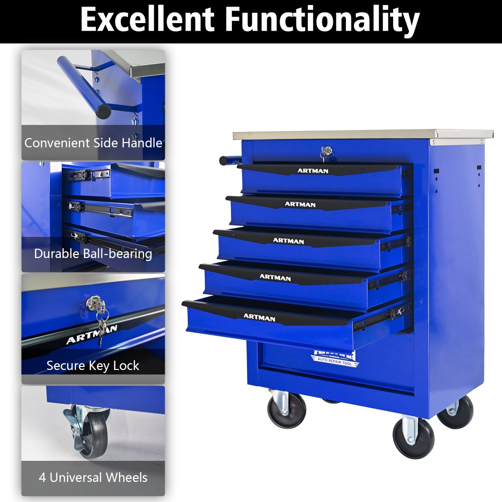 6-drawer multi-purpose tool cart with lockable toolbox suitable for garage&homes