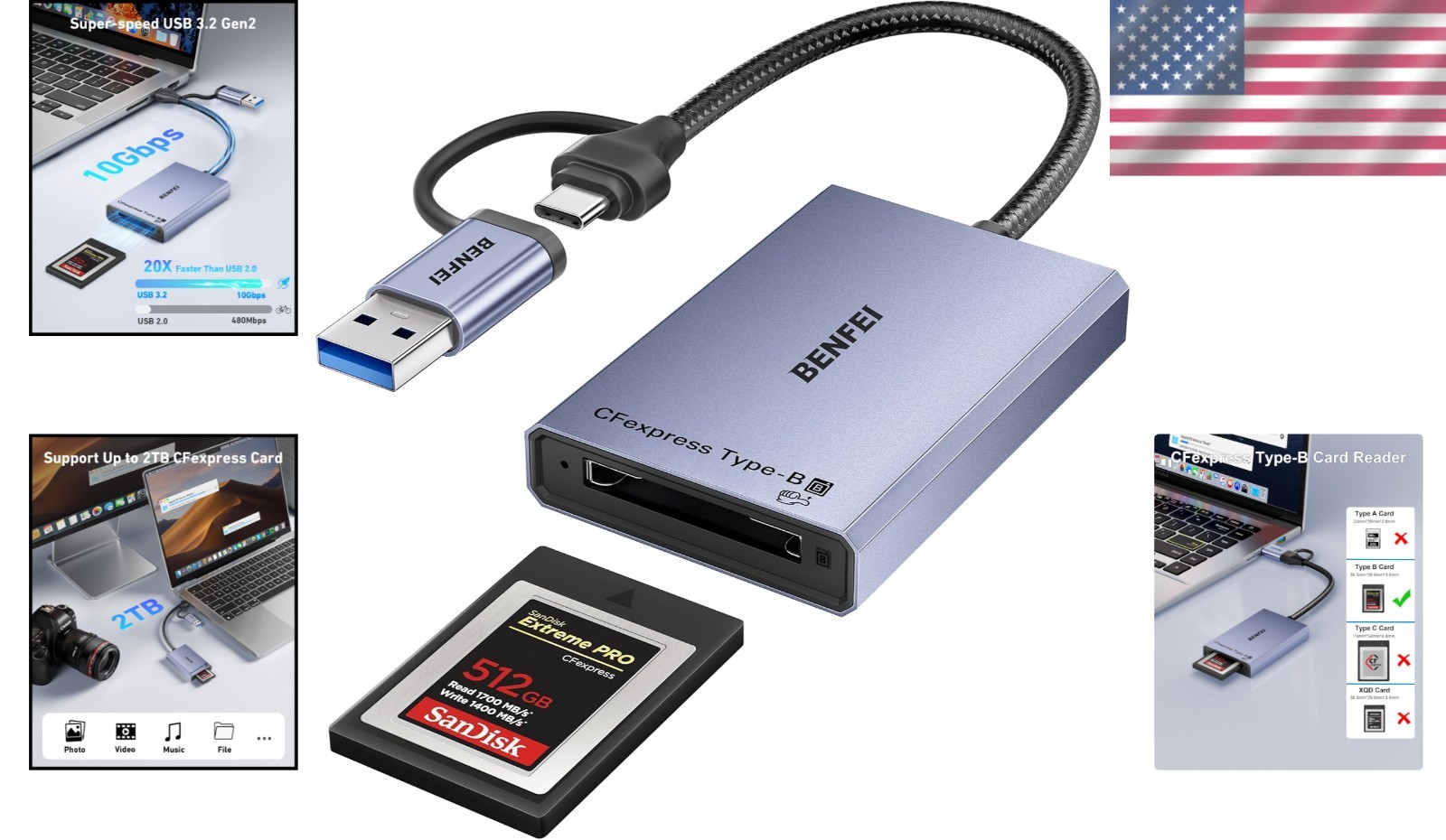 Compact CFexpress Card Reader - 10Gbps with 18- for Peace of Mind