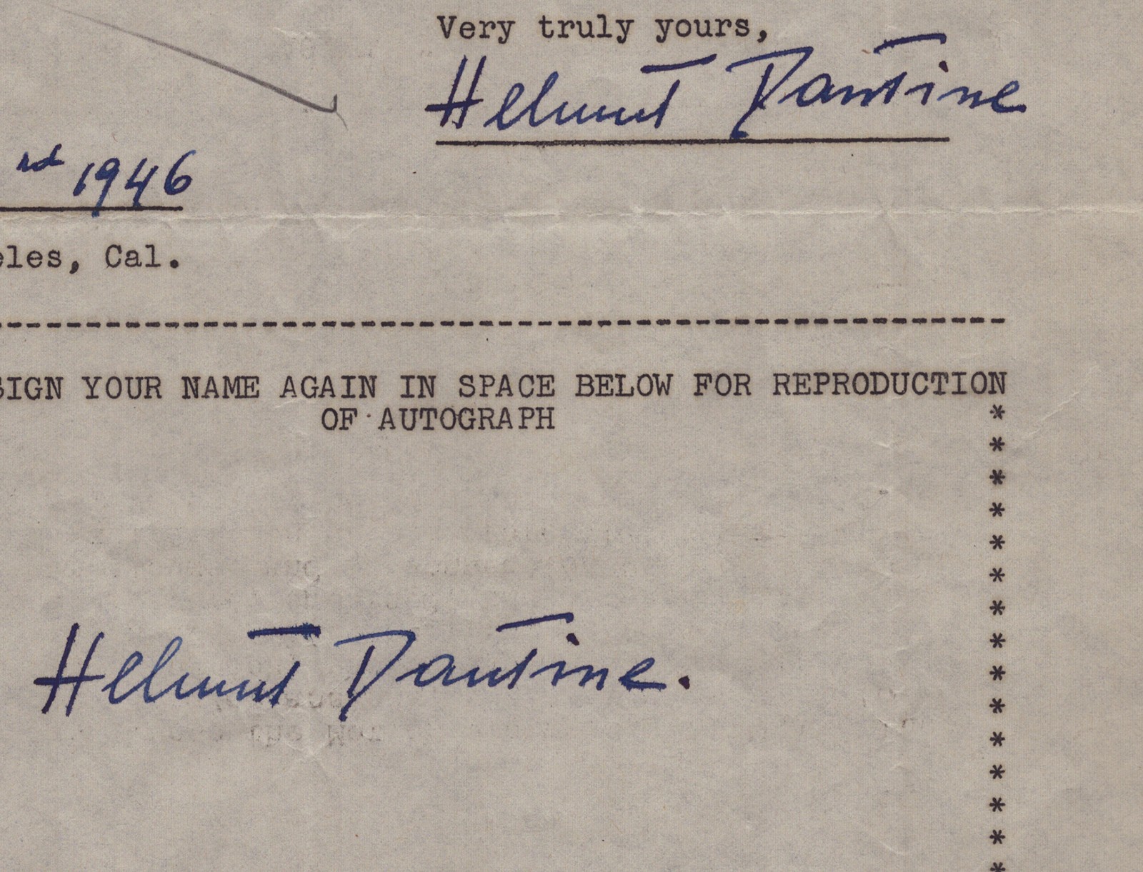 HELMUT DANTINE - DOCUMENT DOUBLE SIGNED 07/07/1946