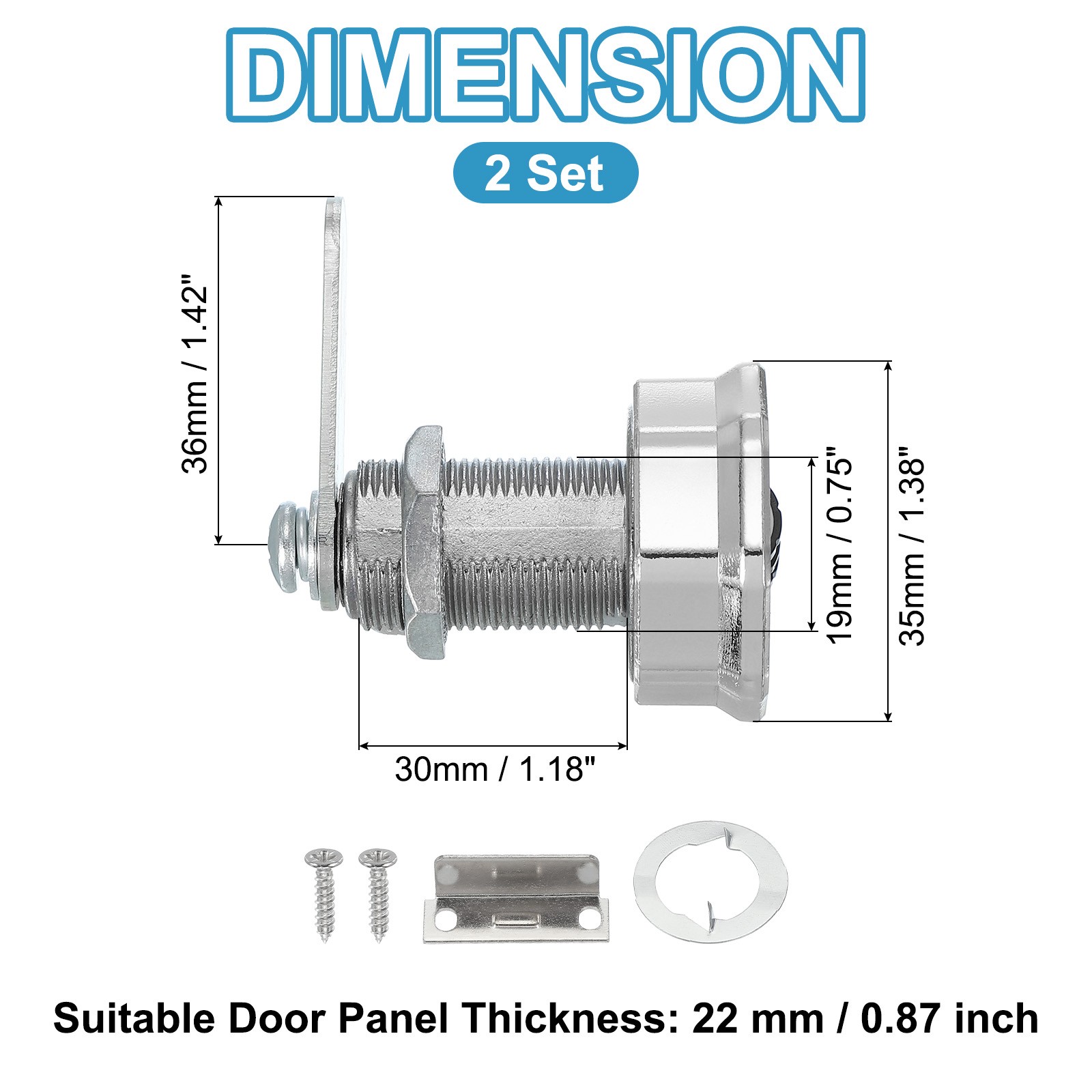 2Pcs 1-3/16" Combination Cabinet Cam Lock Cylinder Password Coded Lock Silver