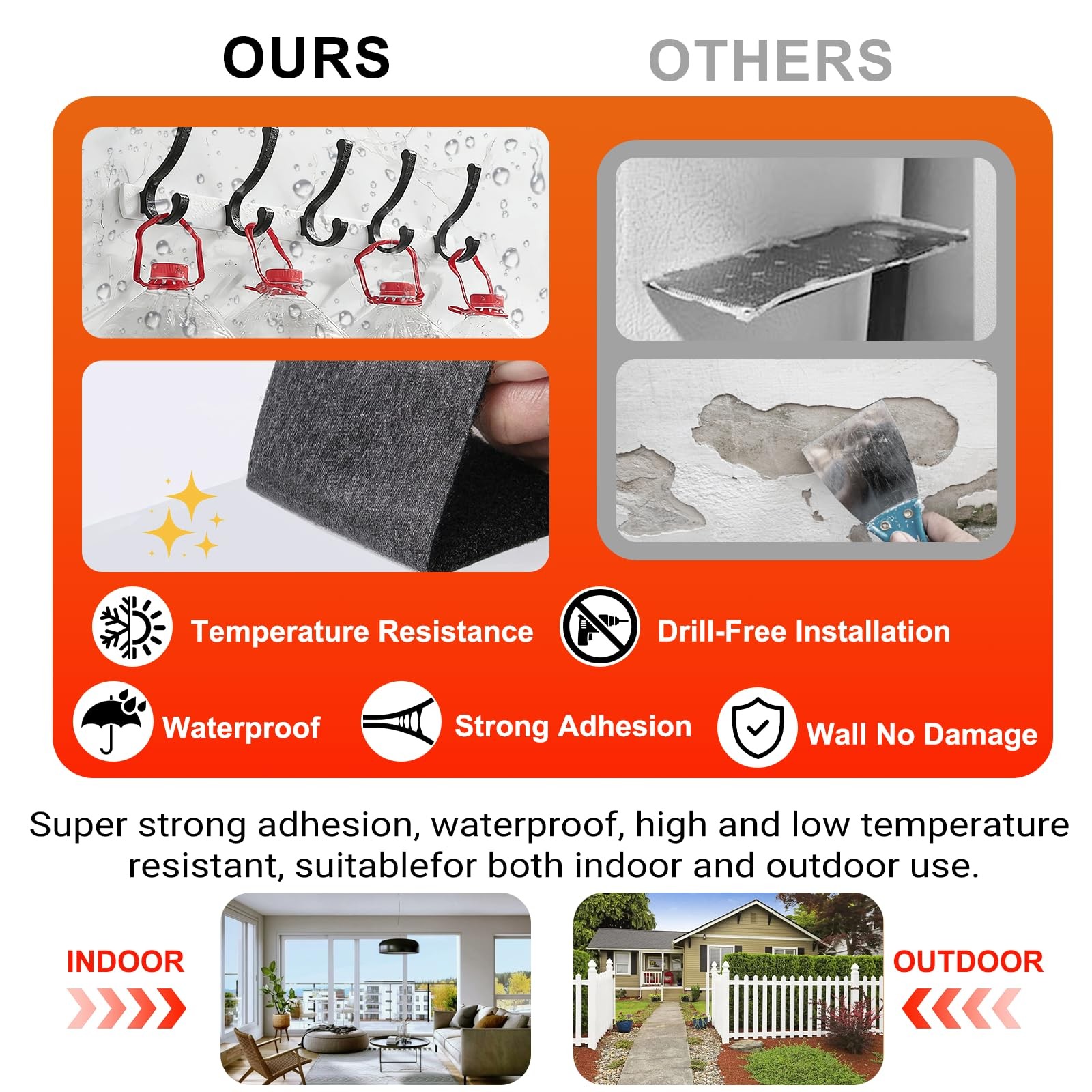 22 Pairs Heavy Duty Adhesive Hook and Loop Strips, 2x5IN with Double Sided Ad...