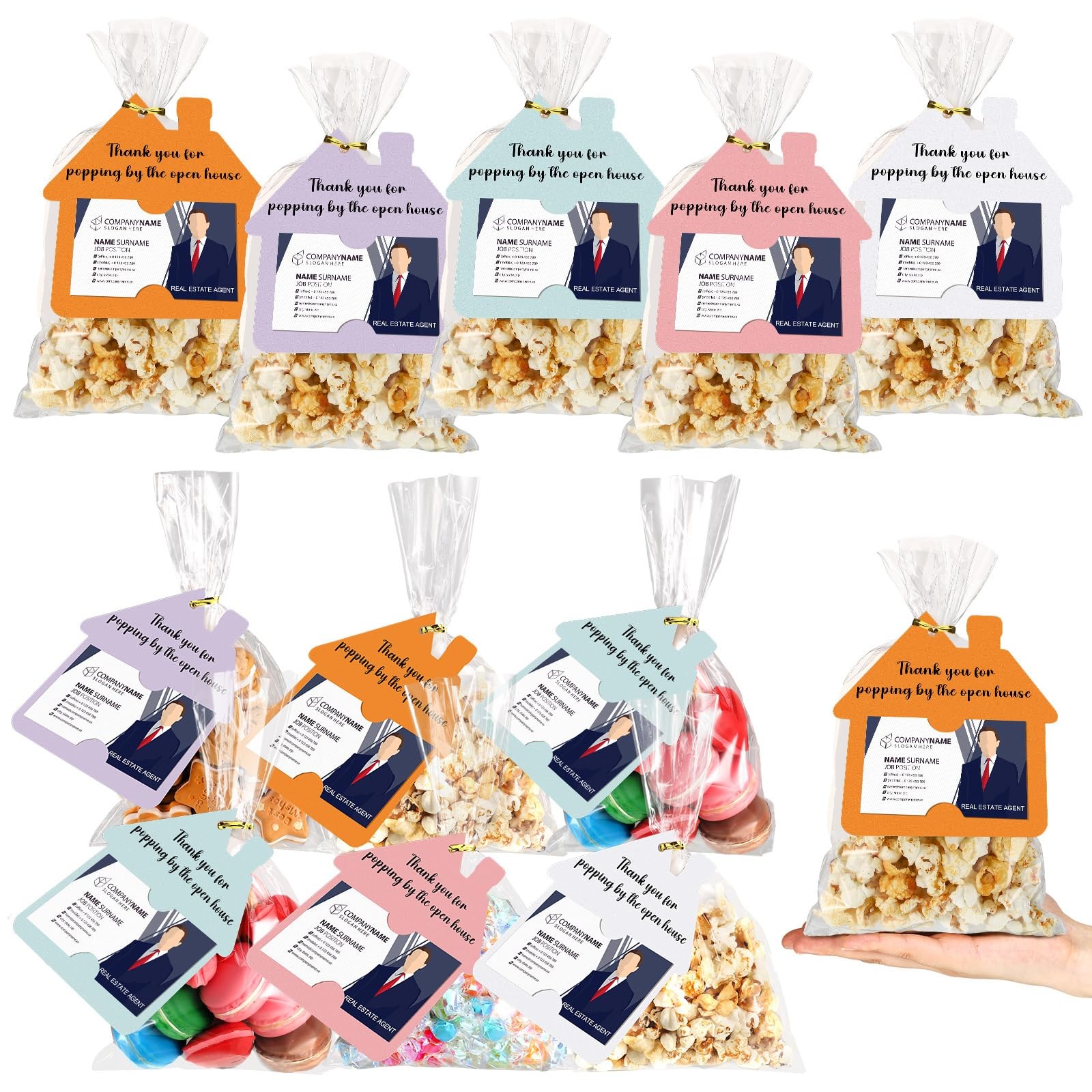 Hoolerry 100 Set Open House Gift Real Estate Agent Supplies Popcorn Bag with ...