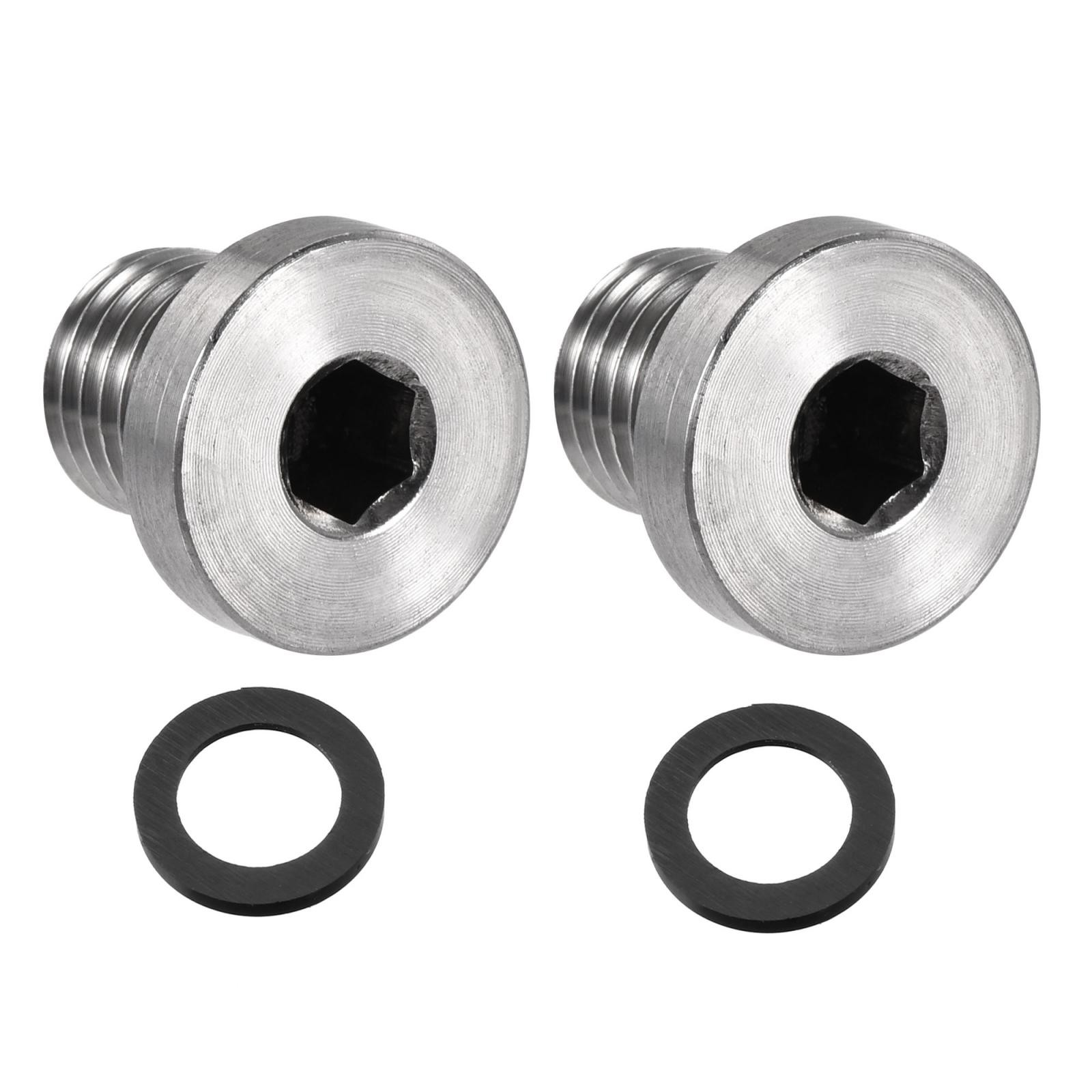 Stainless Steel Inner Hex Head M12x1.5 Pipe Fitting Plug with Seal Ring 2Pcs