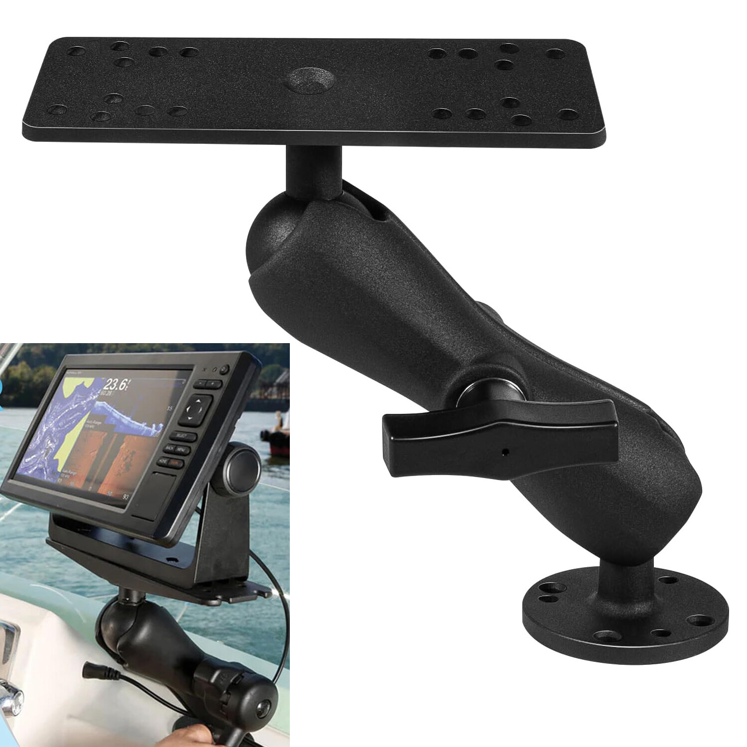 Aluminum Fish Finder Mount with 1.5" / C Size Ball fit for Garmin & Lowrance