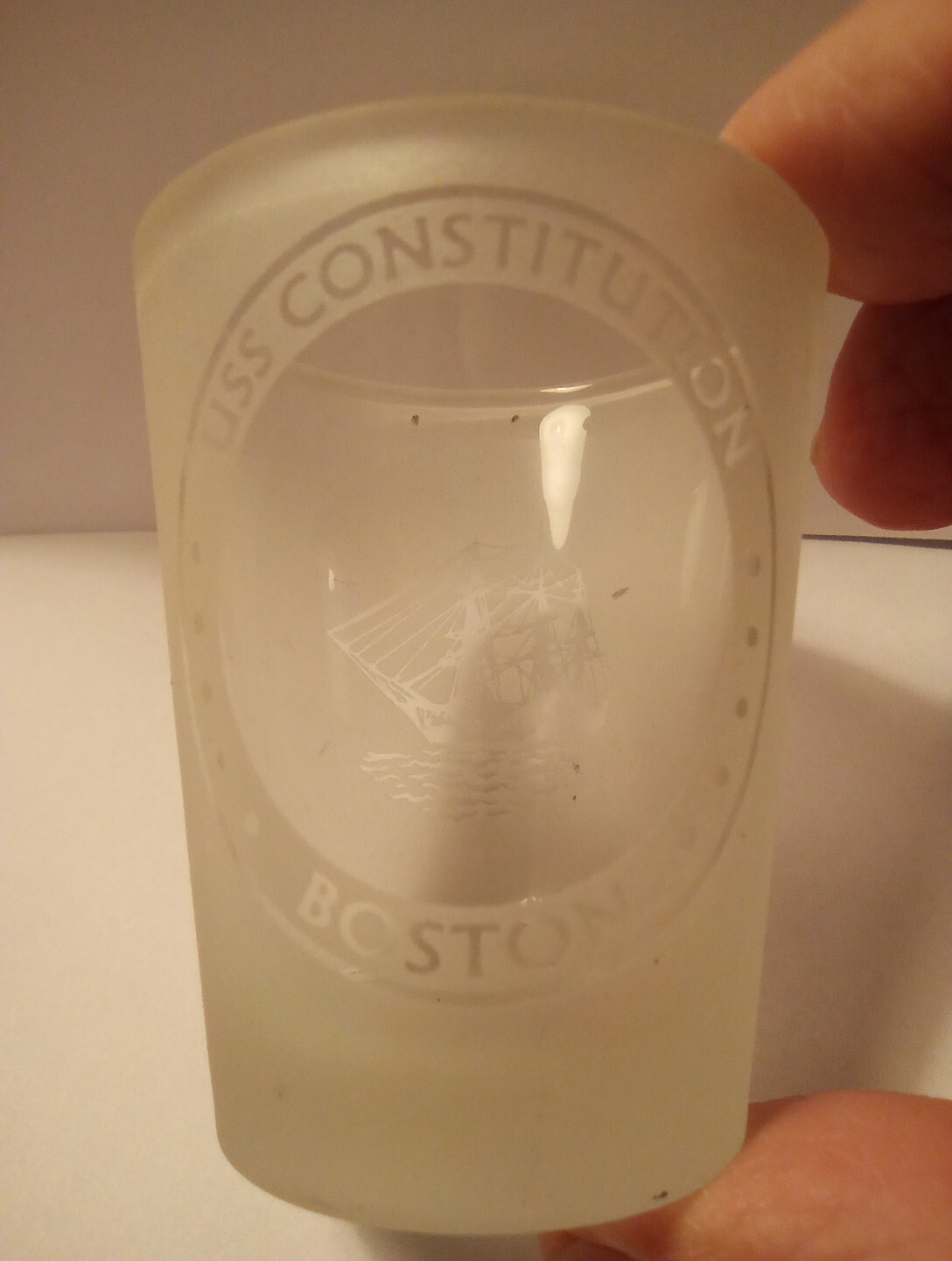 USS CONSTITUTION SHIP LOGO SHOT GLASS GREAT FOR ANY COLLECTION!
