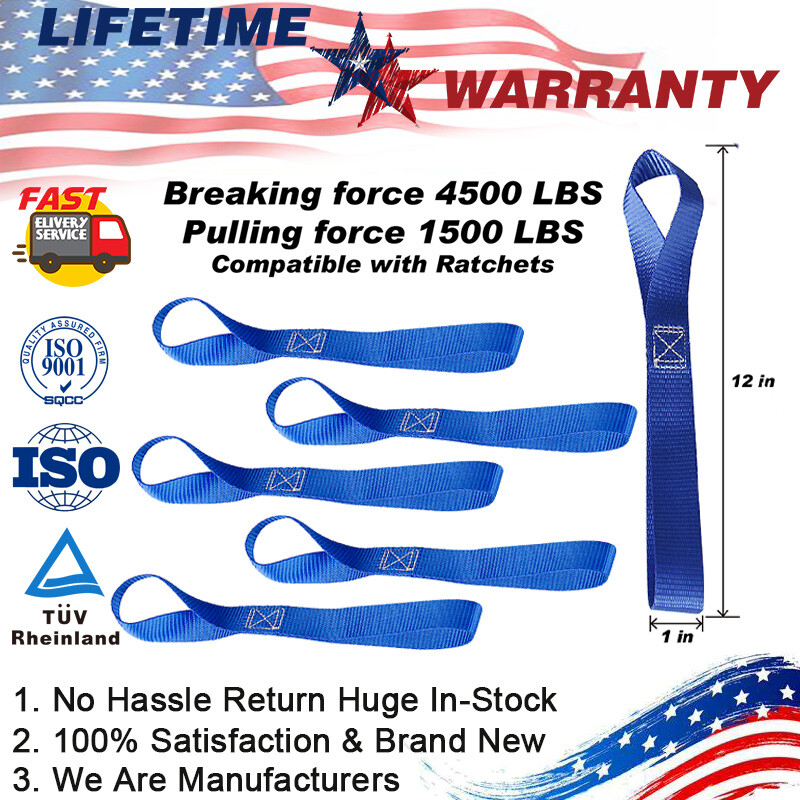 6x Soft Loop Tie Down Straps Ratchet 4500lbs For Motorbike Car 1"x1' Heavy Duty