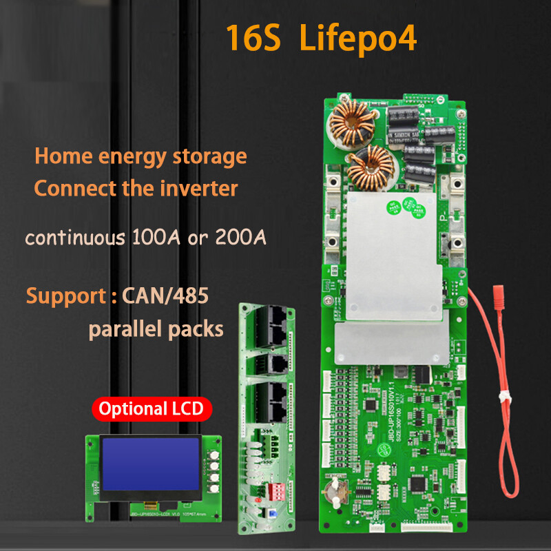 JBD Smart BMS 16S 48V 100A 200A LiFePo4 Battery w/ LCD Balance Protection Board