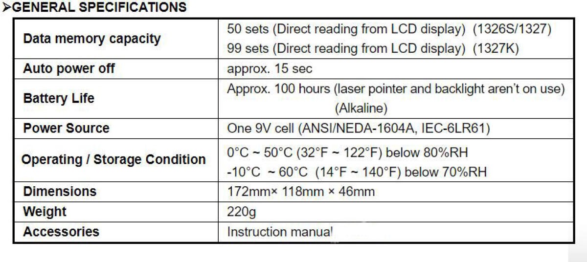 TES-1327K Professional Infrared Thermometer Function Data Memory Read Functi