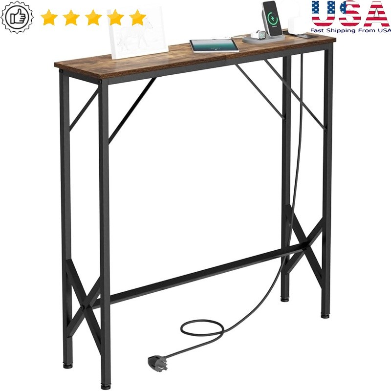 Industrial Console Table W/ Fast Charging Station USB AC Ports Small Spaces