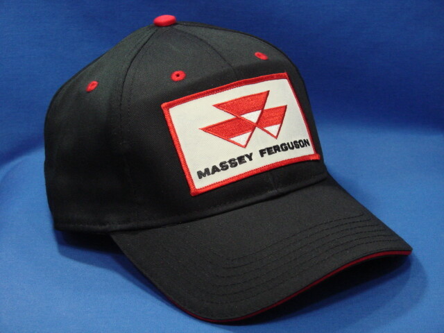 Massey Ferguson Tractor Hat - Black With Red Trim - Low Crown - Red Logo