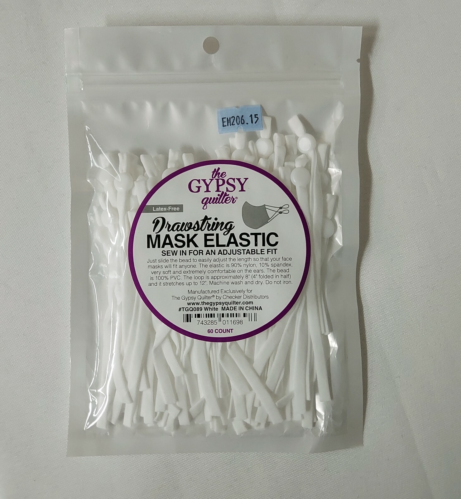 60 Count Drawstring Mask Elastic White Latex-Free Adjustable Fit Elastic M206.15