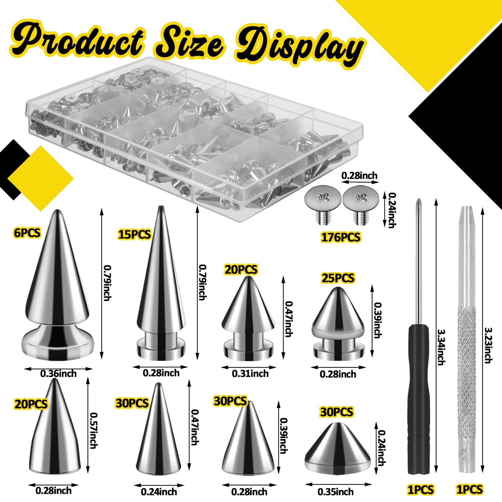 354pcs Punk Spikes Studs Kit Assorted Rivets Leather Craft
