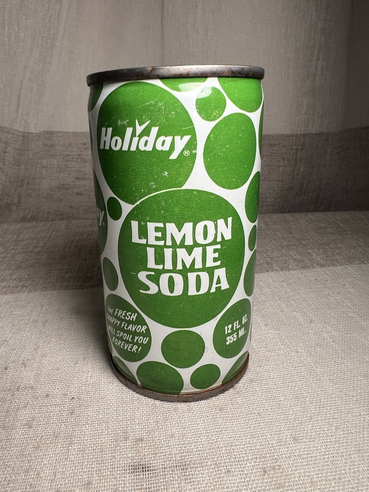 Rare Vintage Flat Top Holiday Lemon Lime Straight Steel Soda Can