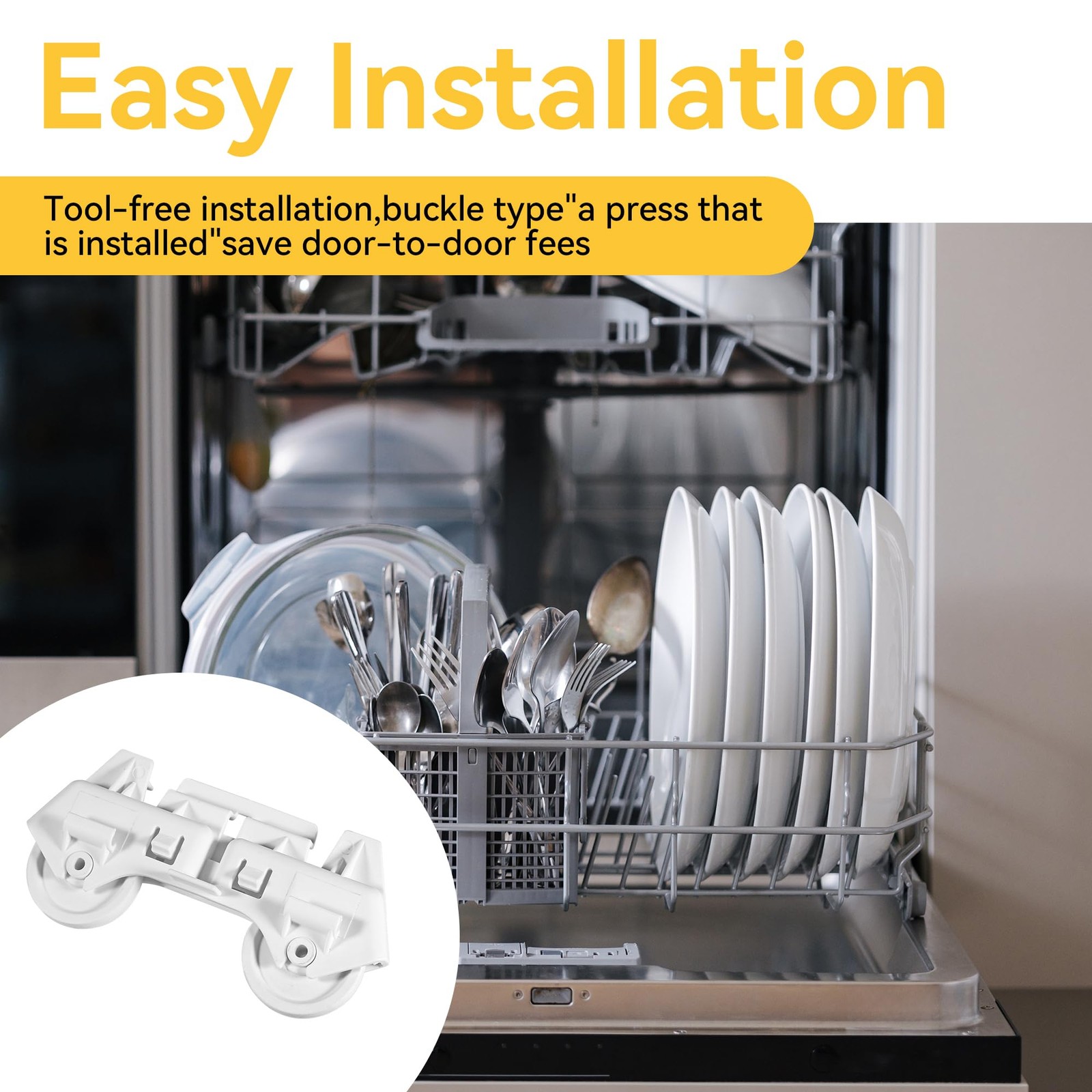 WPW10082868 Dishwasher Lower Rack Wheel Roller Assembly, Easy Snap...