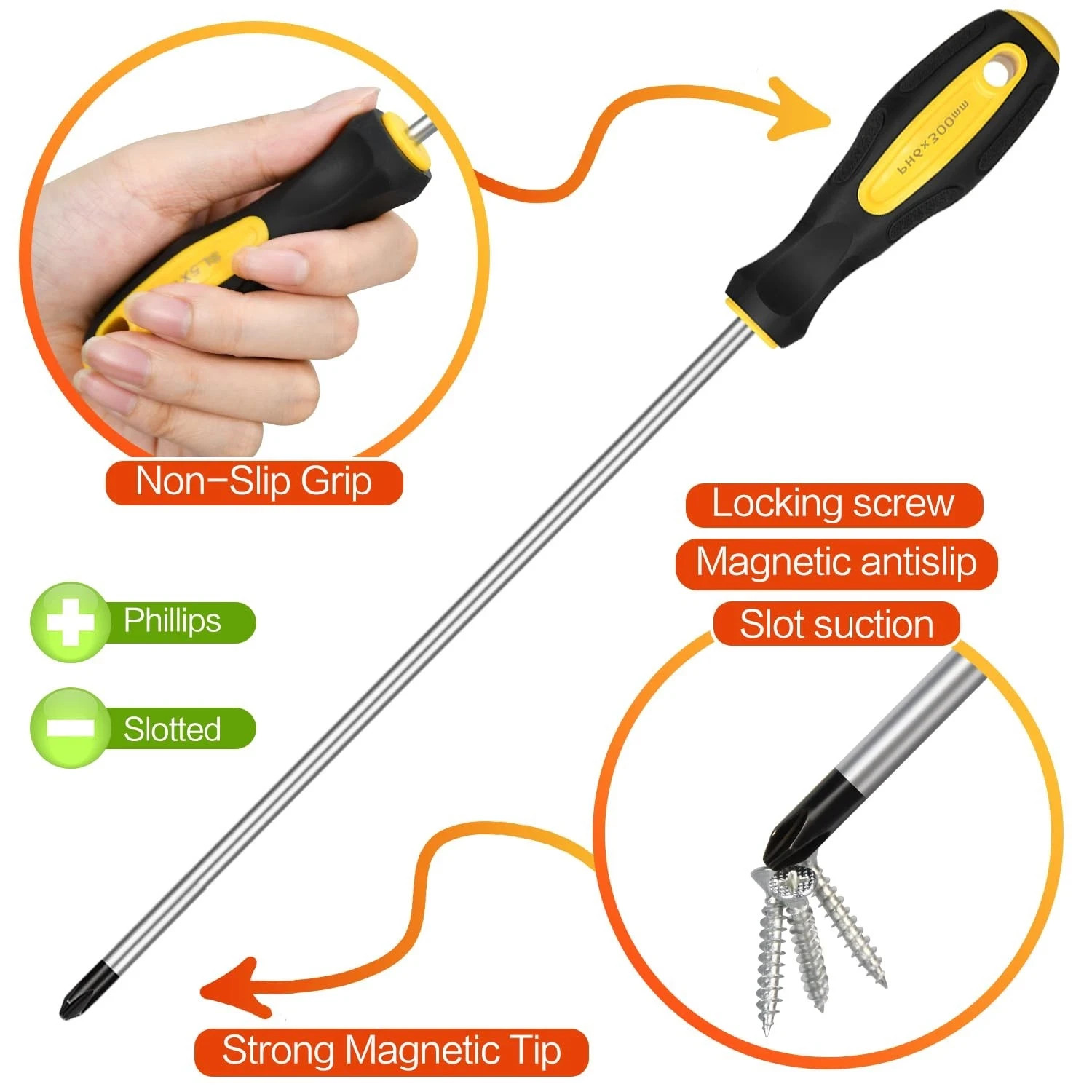 2pcs Long Magnetic Screwdriver Set, 12in Extra Phillips and Slotted