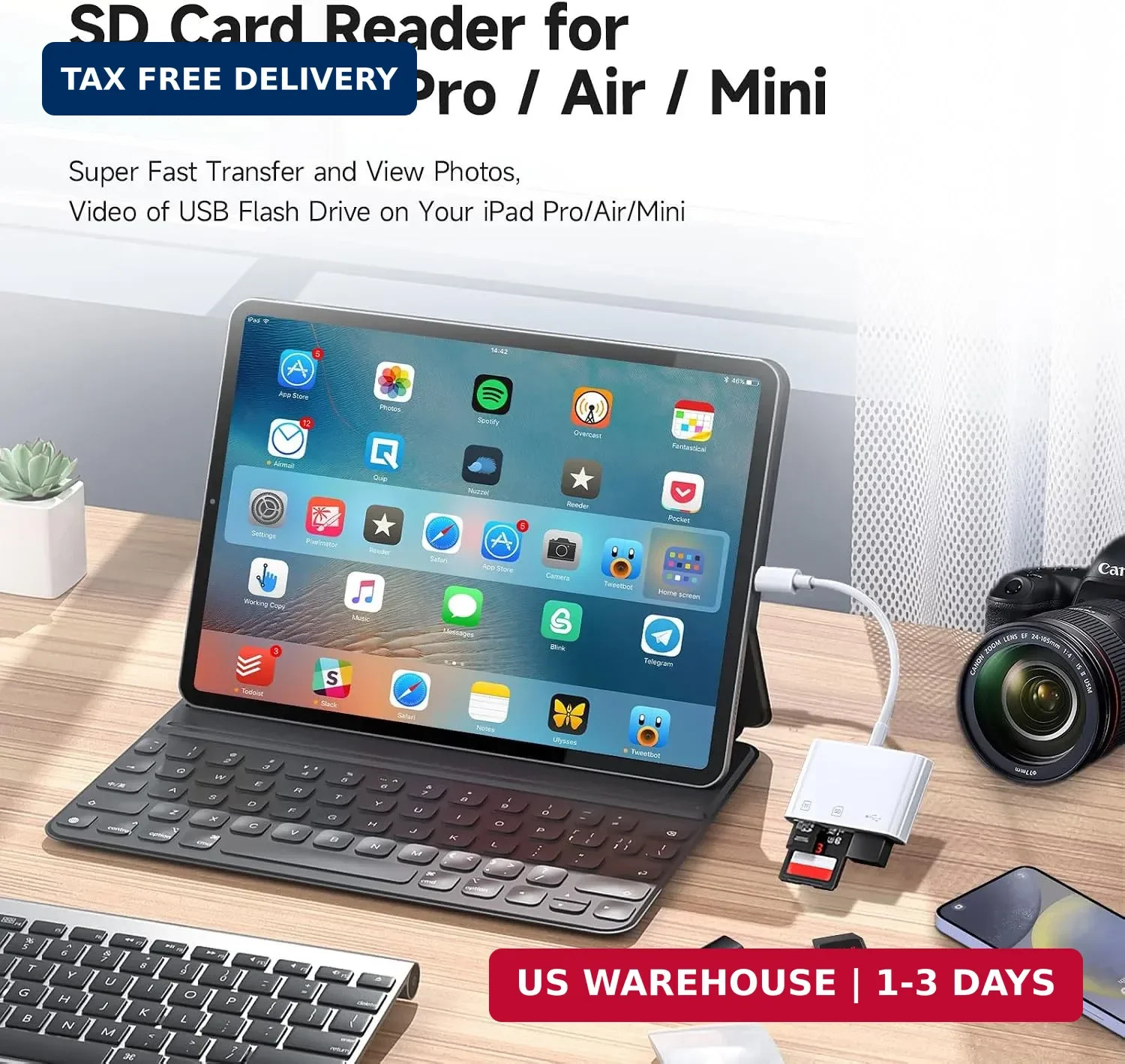 USB C SD Card Reader, 3 in 1 USB-C Memory Card Adapter with Dual Slots (SD/Micro